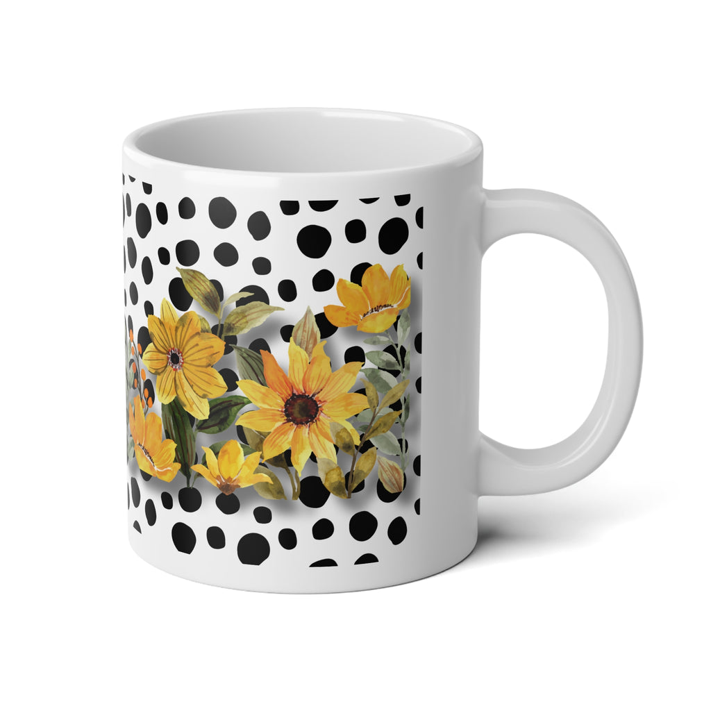 20oz Floral Polka Dot Jumbo Mug – Yellow Wildflower Coffee Cup