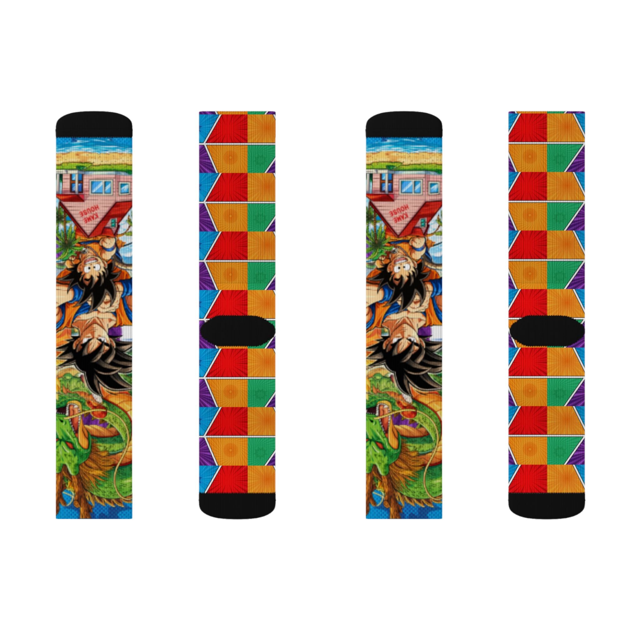 Colorful Dragon Ball Anime Sublimation Socks — Vibrant Geometric Crew Socks