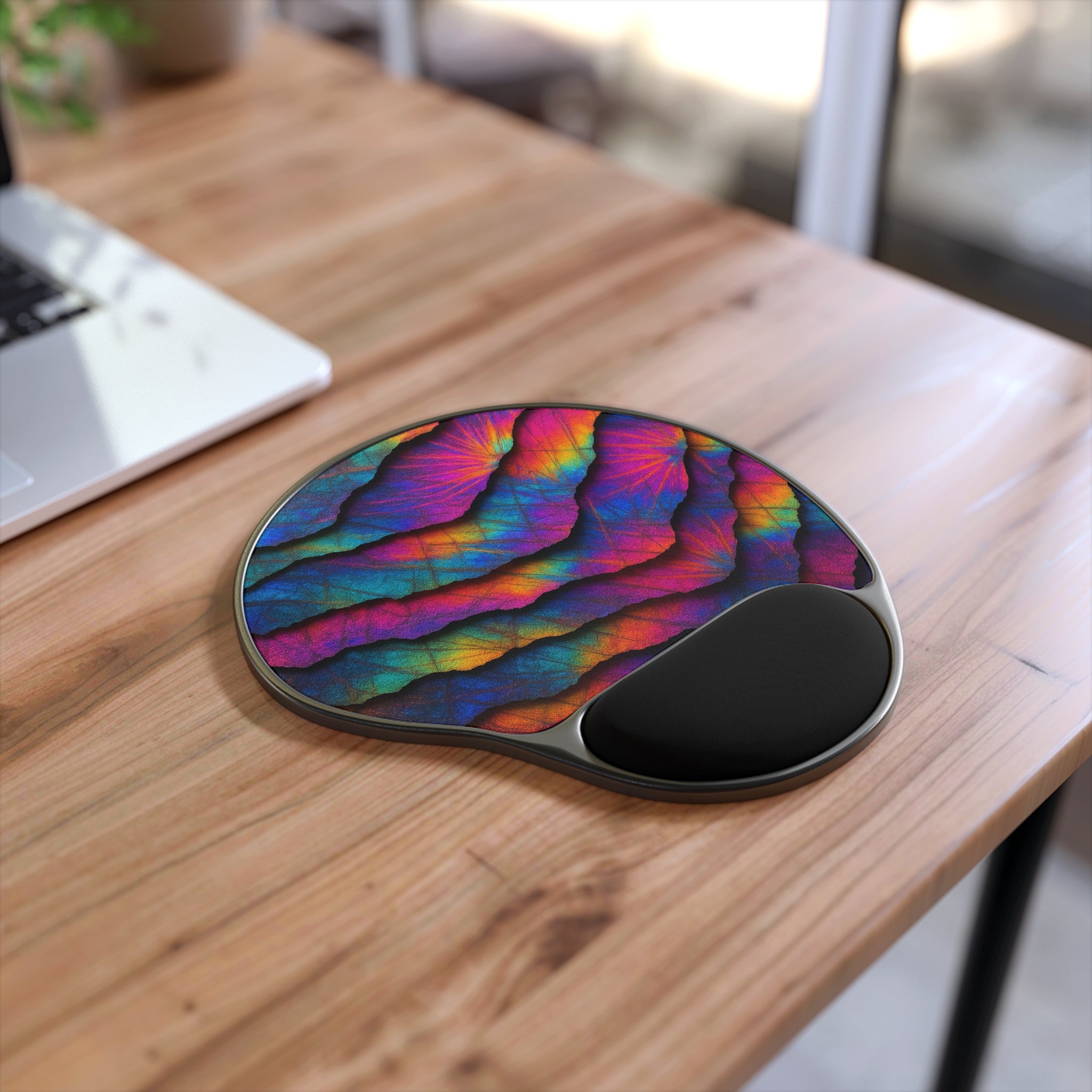 Ergonomic Mouse Pad with Wrist Rest — Vibrant Rainbow Leaf Pattern