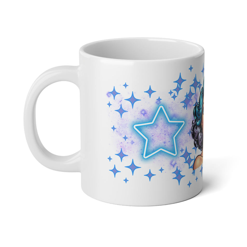 20oz Pop Art Retro Woman Jumbo Mug - Sparkling Blue Star Design
