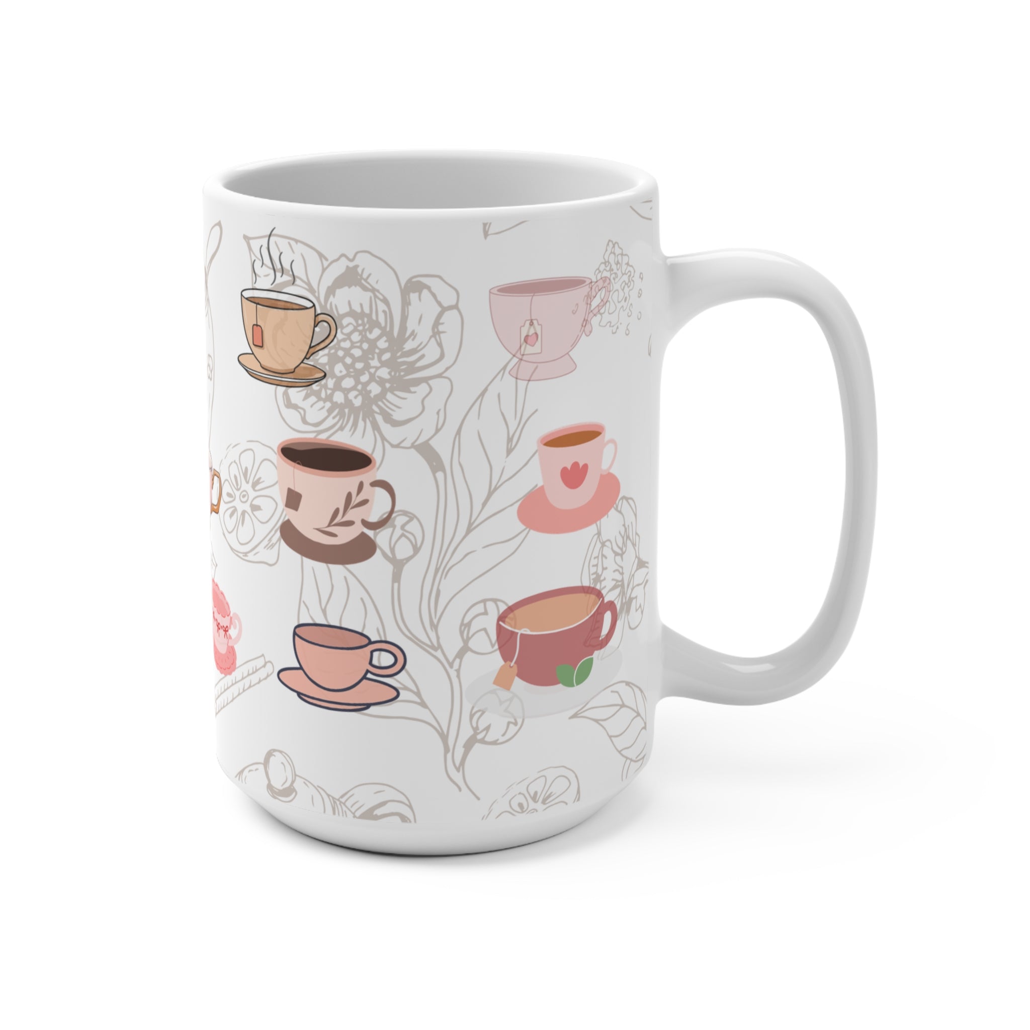 Cute Teacups Pattern Mug | Ceramic 15oz