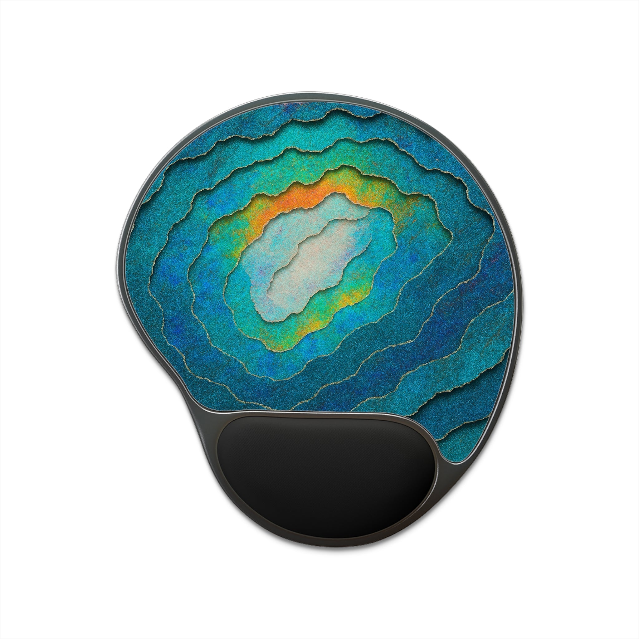 Geode Layers Mouse Pad with Ergonomic Wrist Rest — Blue Teal Desk Accessory