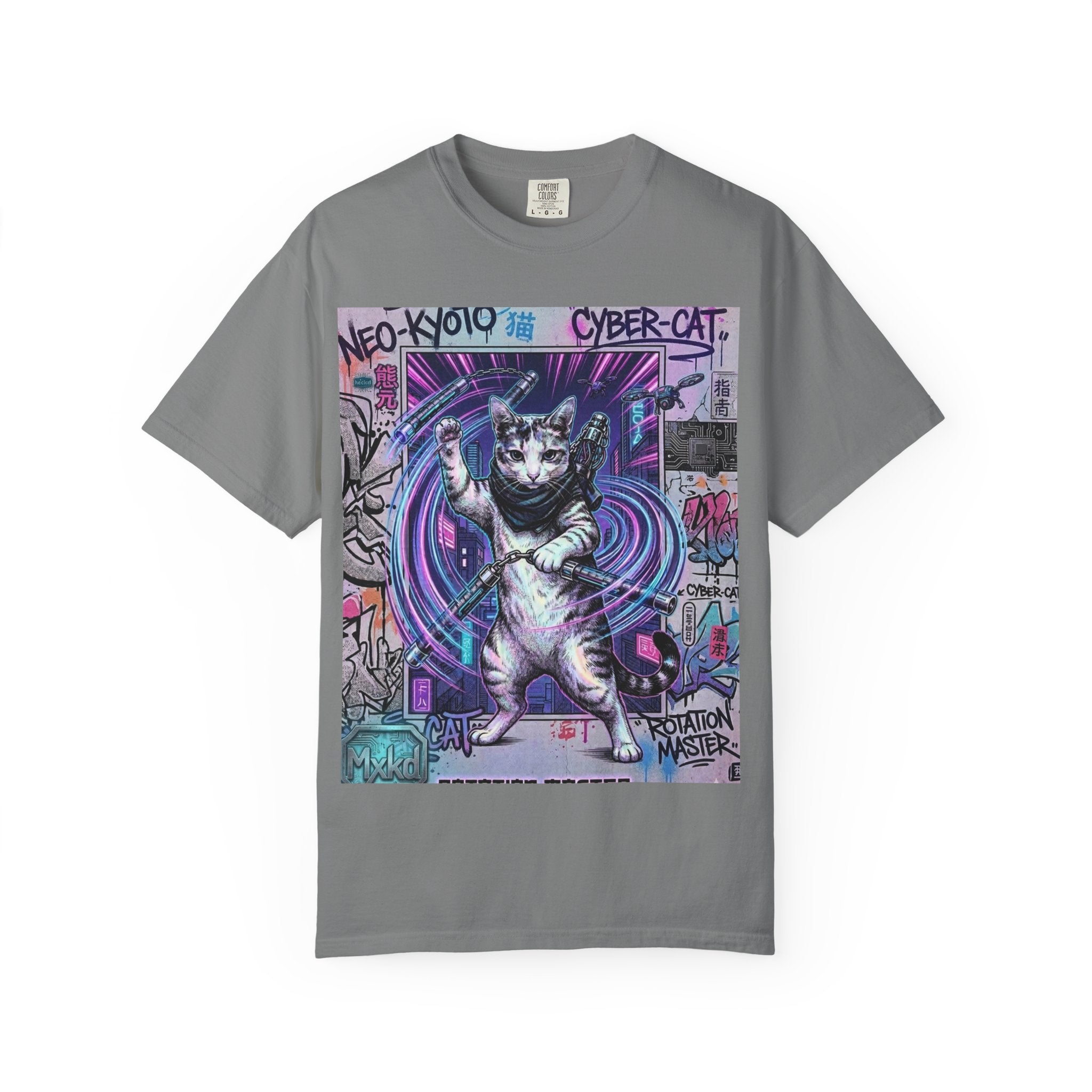 Cyber Cat T-Shirt — Neo-Kyoto Street Art Graphic Tee