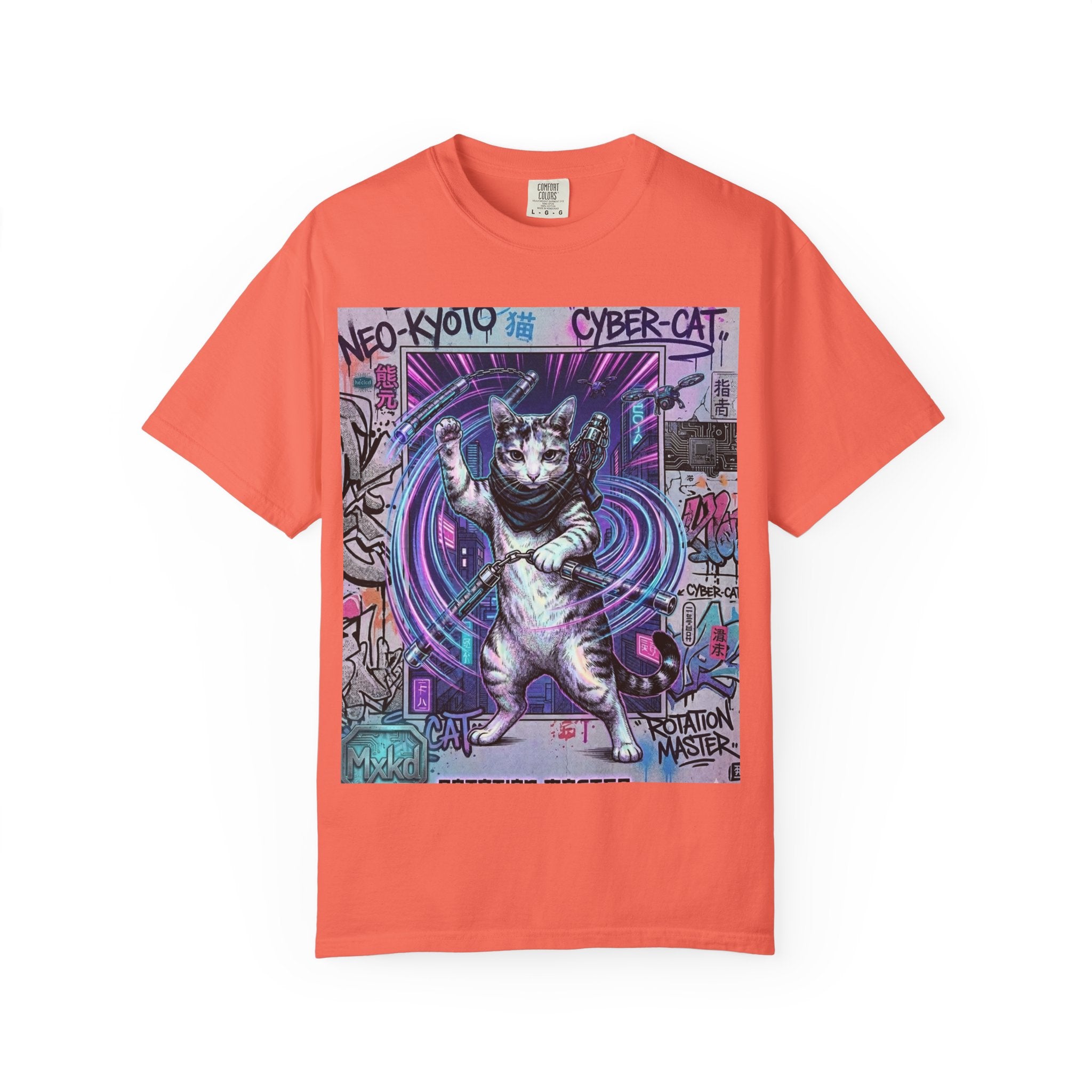 Cyber Cat T-Shirt — Neo-Kyoto Street Art Graphic Tee