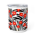 10oz Insulated Coffee Mug — Red Floral on Zebra Stripe Pattern