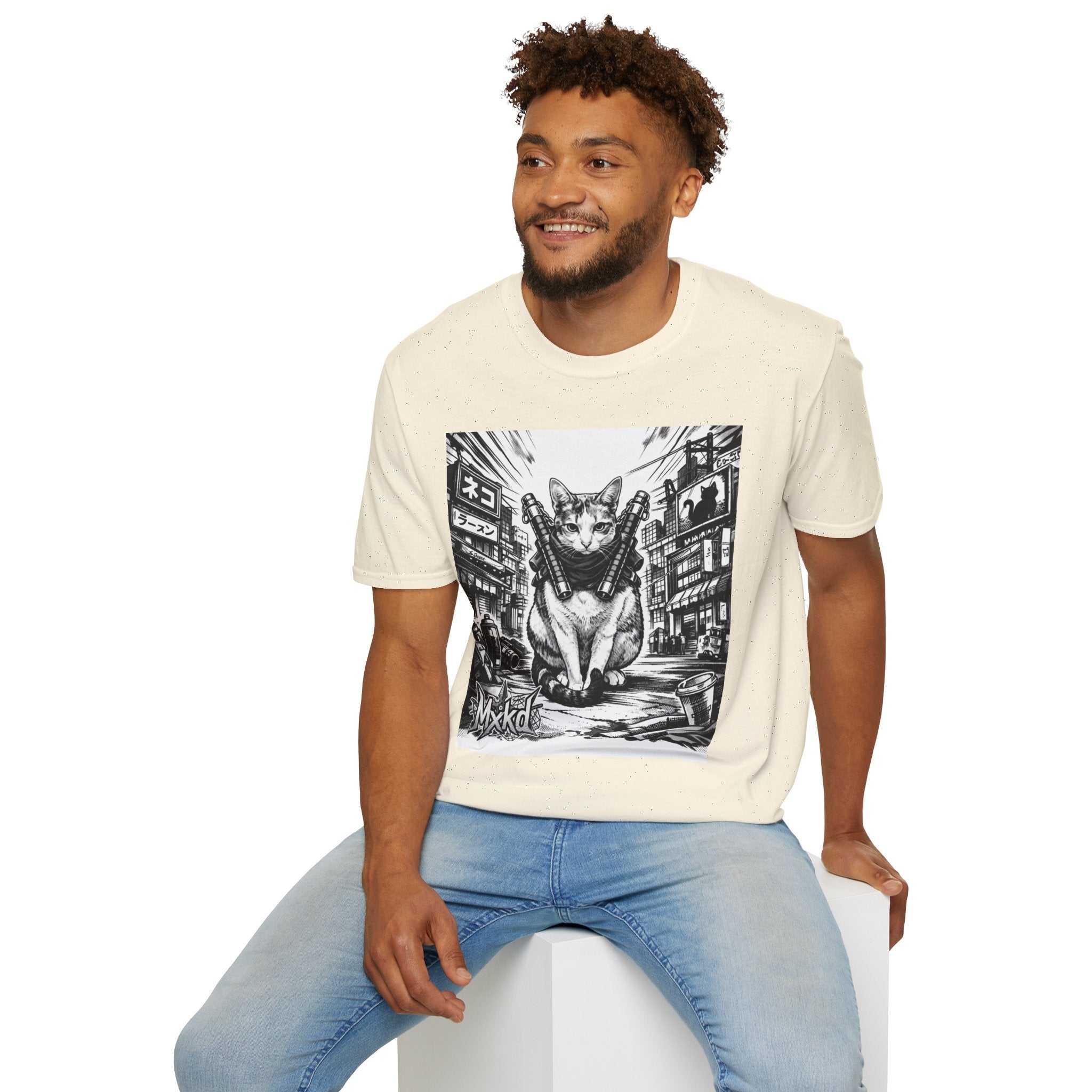 Cat Samurai T‑Shirt — Urban Noir Graphic Tee (Mxkd)