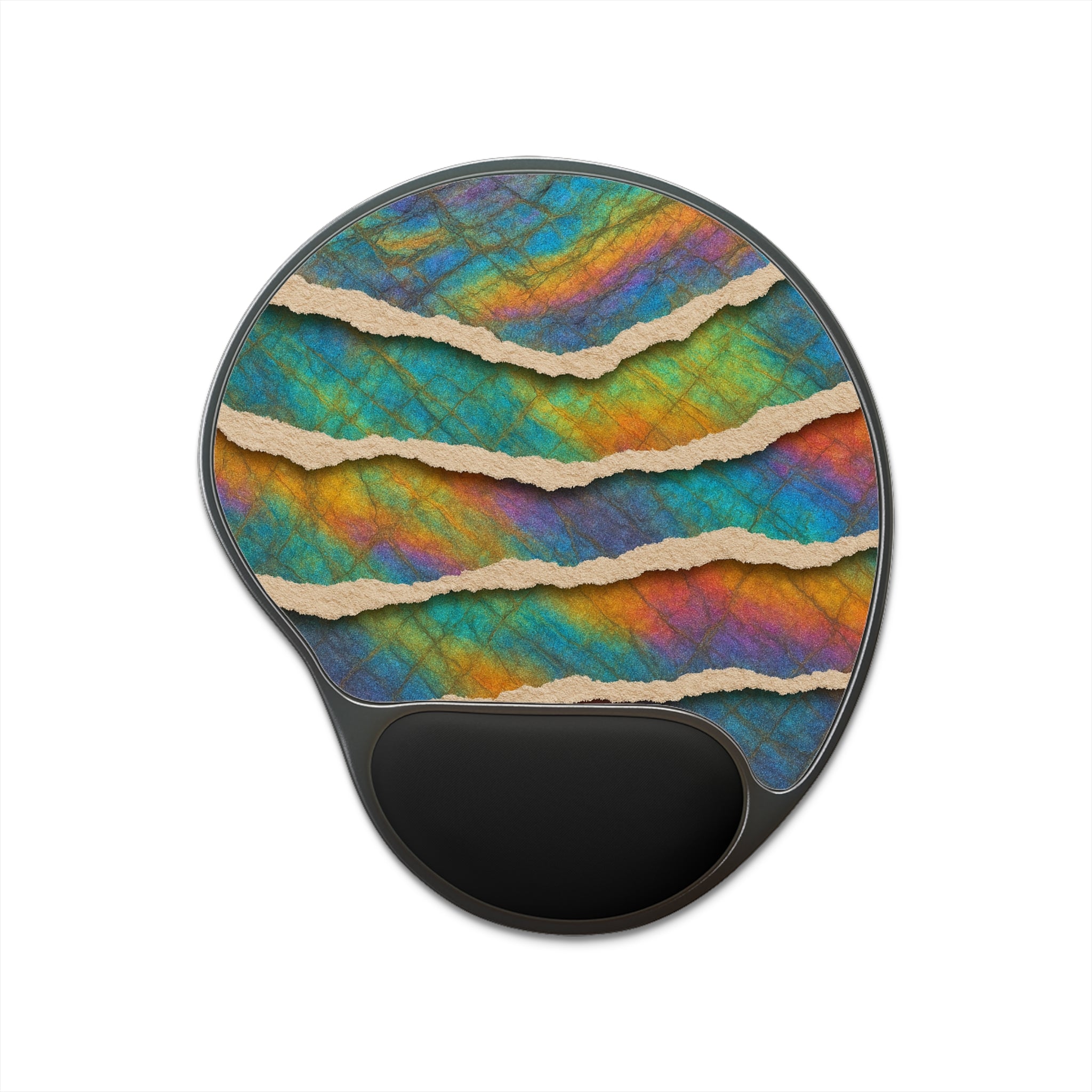 Abstract Rainbow Tear-Strip Mouse Pad with Ergonomic Wrist Rest