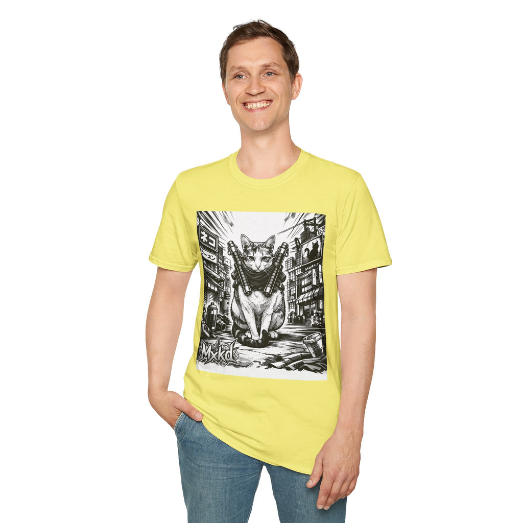 Cat Samurai T‑Shirt — Urban Noir Graphic Tee (Mxkd)