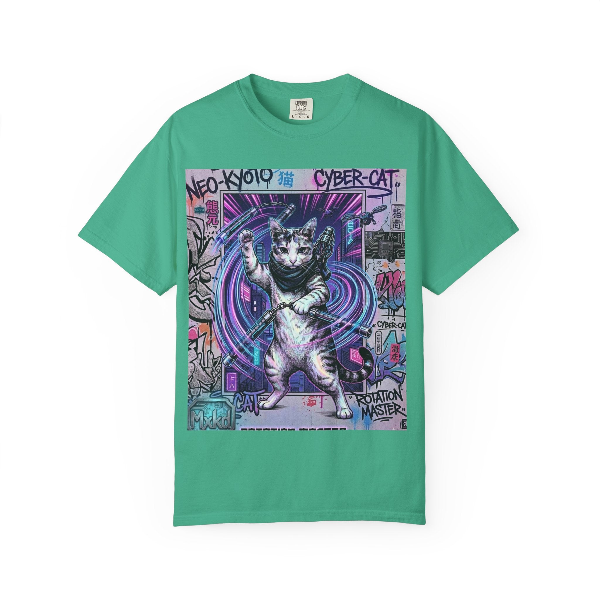 Cyber Cat T-Shirt — Neo-Kyoto Street Art Graphic Tee
