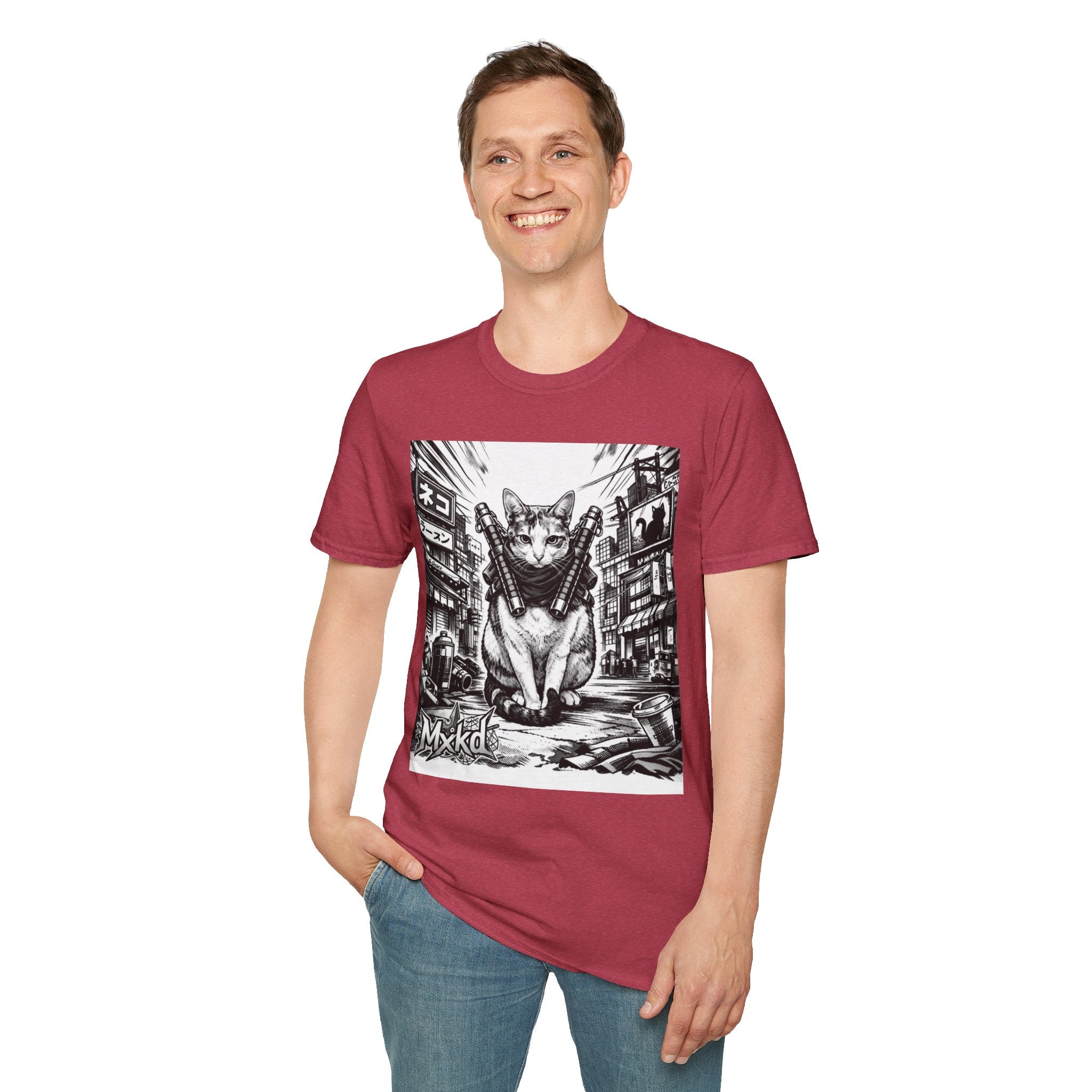 Cat Samurai T‑Shirt — Urban Noir Graphic Tee (Mxkd)
