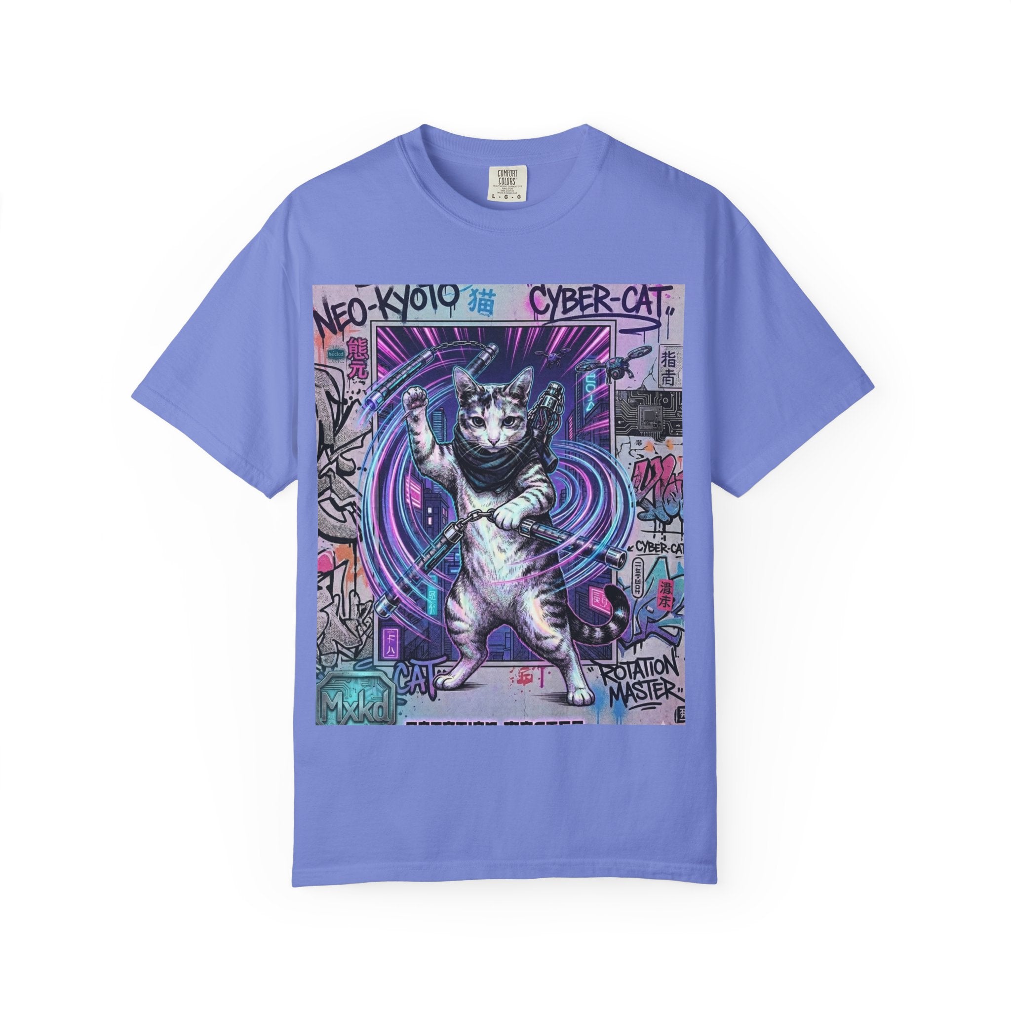 Cyber Cat T-Shirt — Neo-Kyoto Street Art Graphic Tee