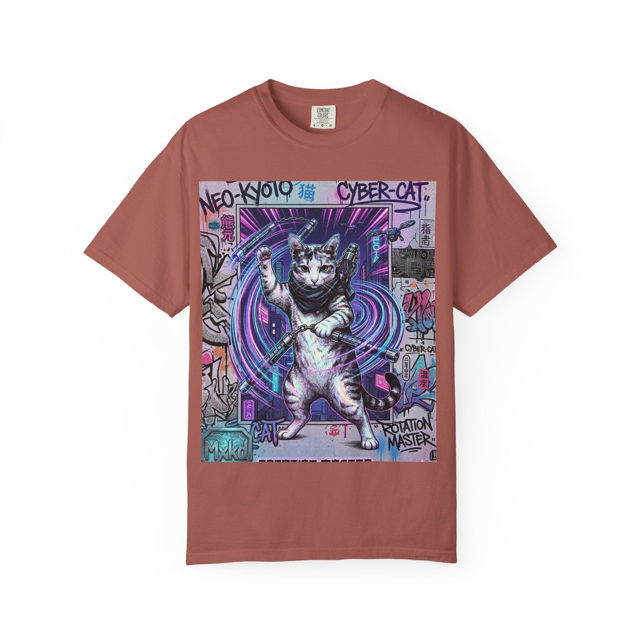 Cyber Cat T-Shirt — Neo-Kyoto Street Art Graphic Tee