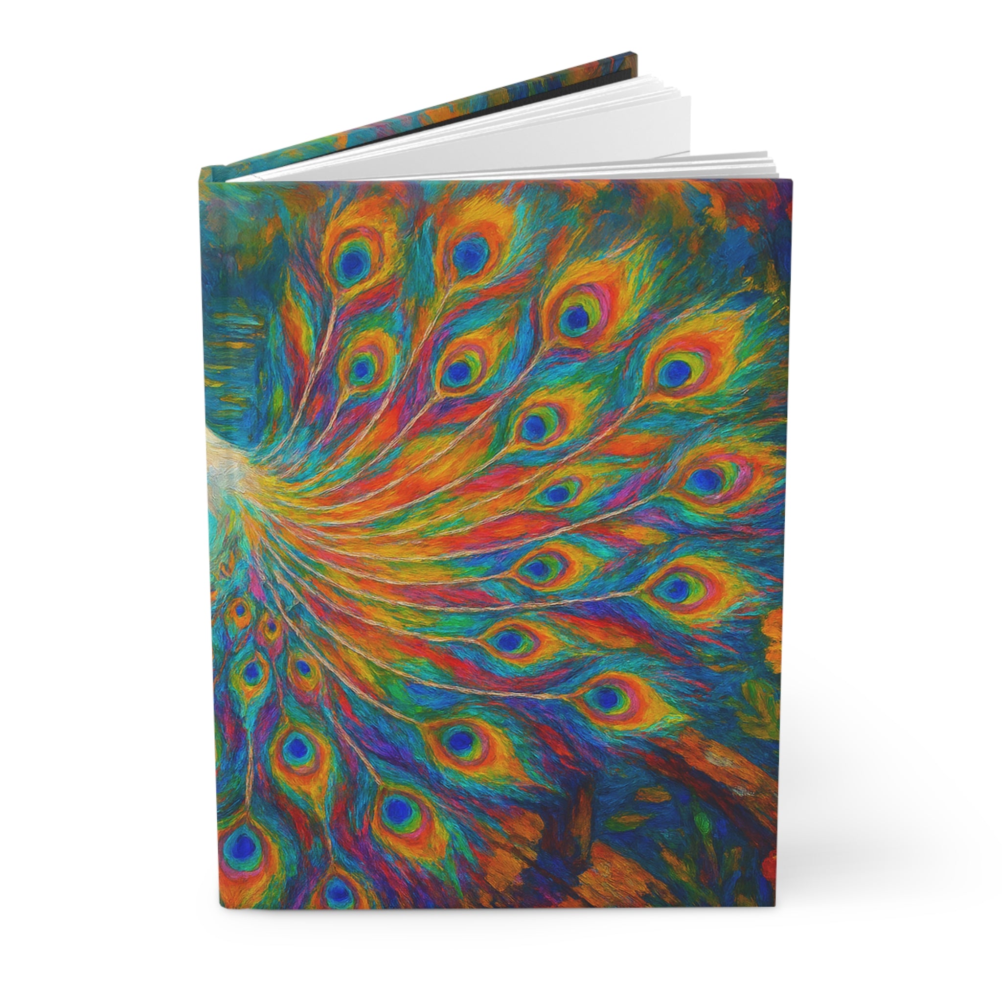 Peacock Pond Hardcover Journal — Colorful Peacock & Lily Pad Art Notebook