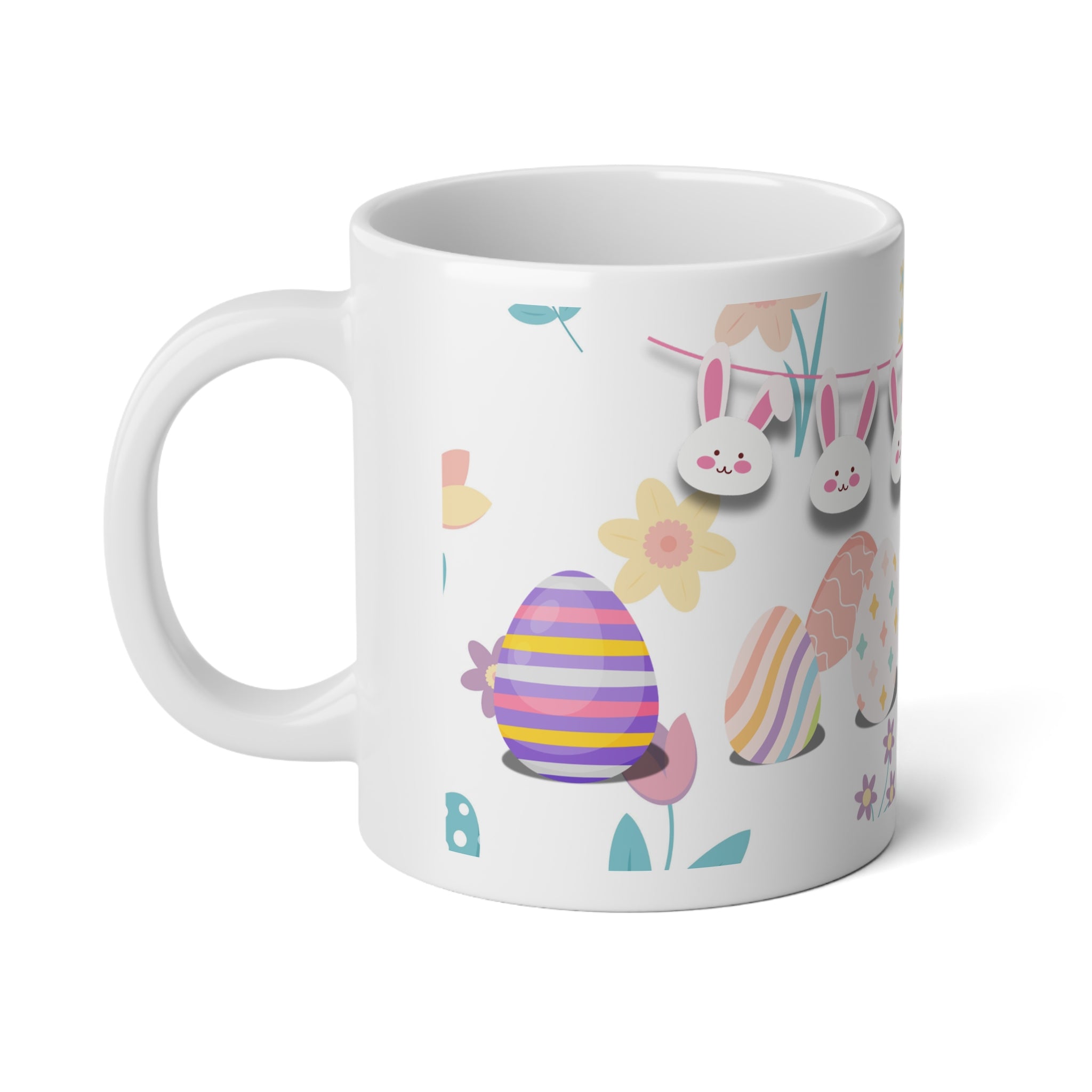 Easter Bunny & Painted Eggs Jumbo Mug — 20oz Spring Holiday Coffee Cup