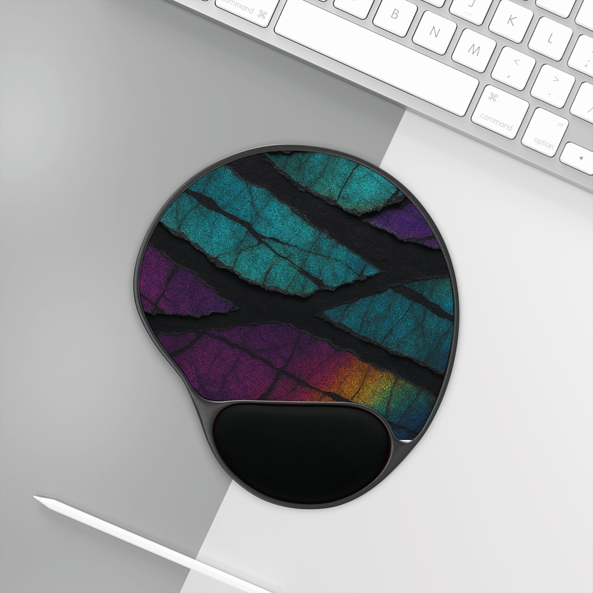 Ergonomic Gel Mouse Pad — Teal & Purple Stained-Glass Design