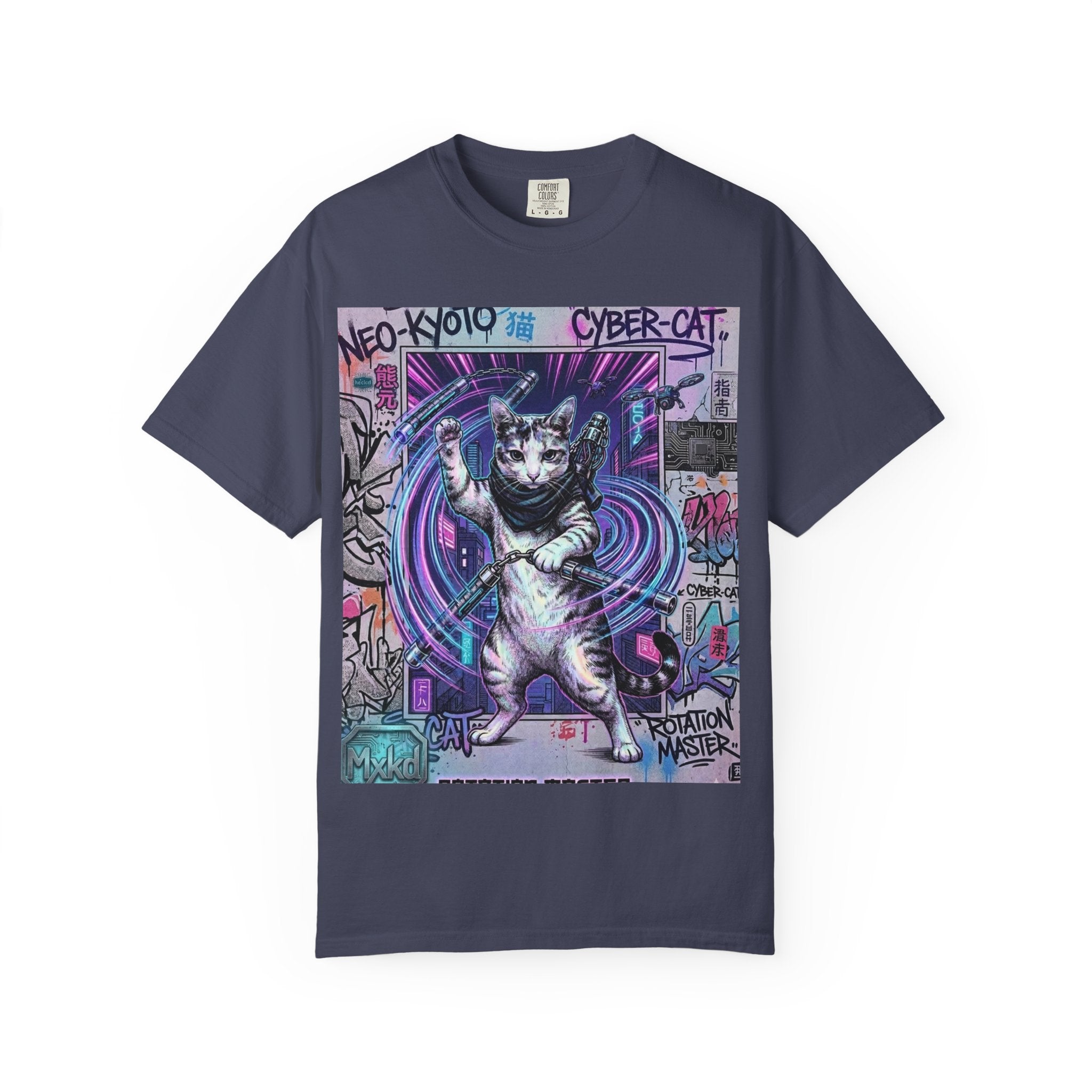 Cyber Cat T-Shirt — Neo-Kyoto Street Art Graphic Tee