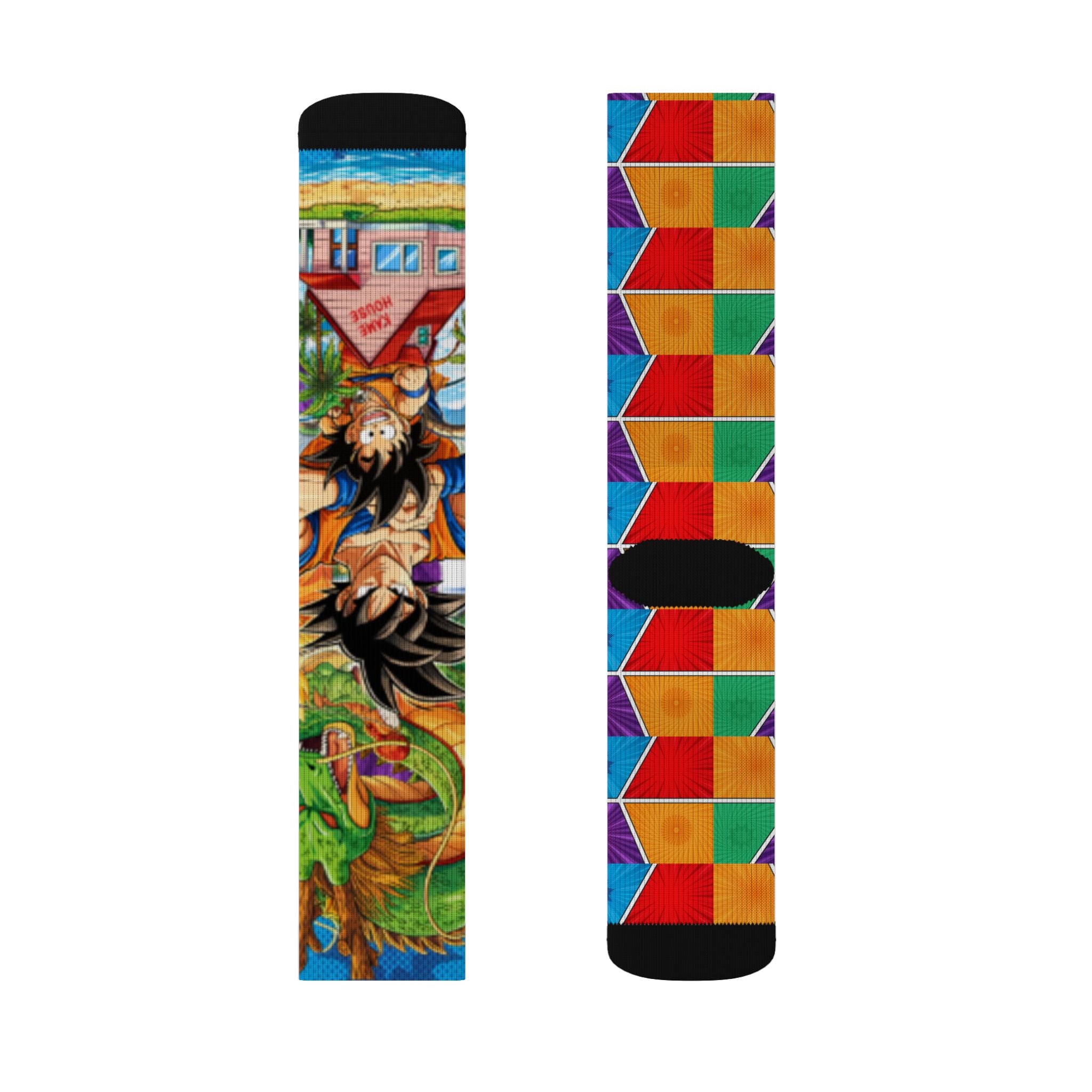 Colorful Dragon Ball Anime Sublimation Socks — Vibrant Geometric Crew Socks