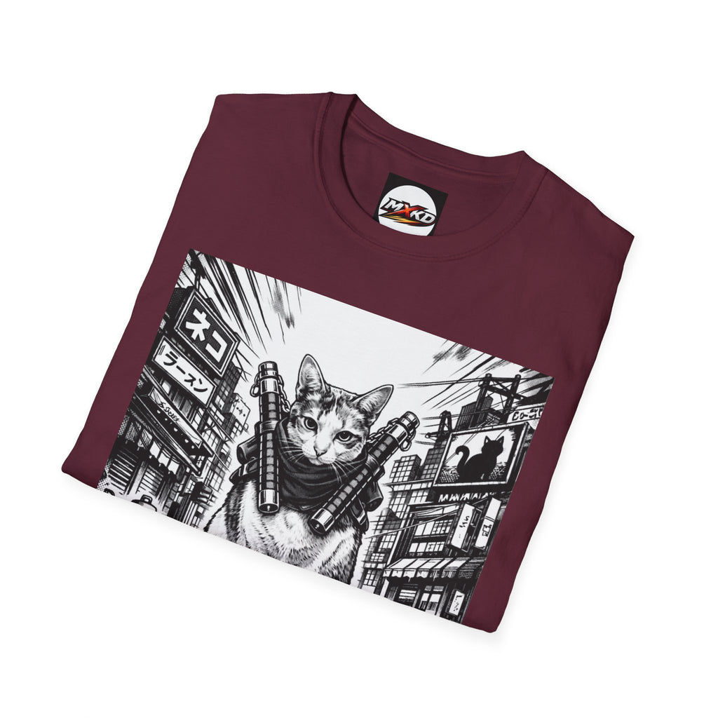 Cat Samurai T‑Shirt — Urban Noir Graphic Tee (Mxkd)