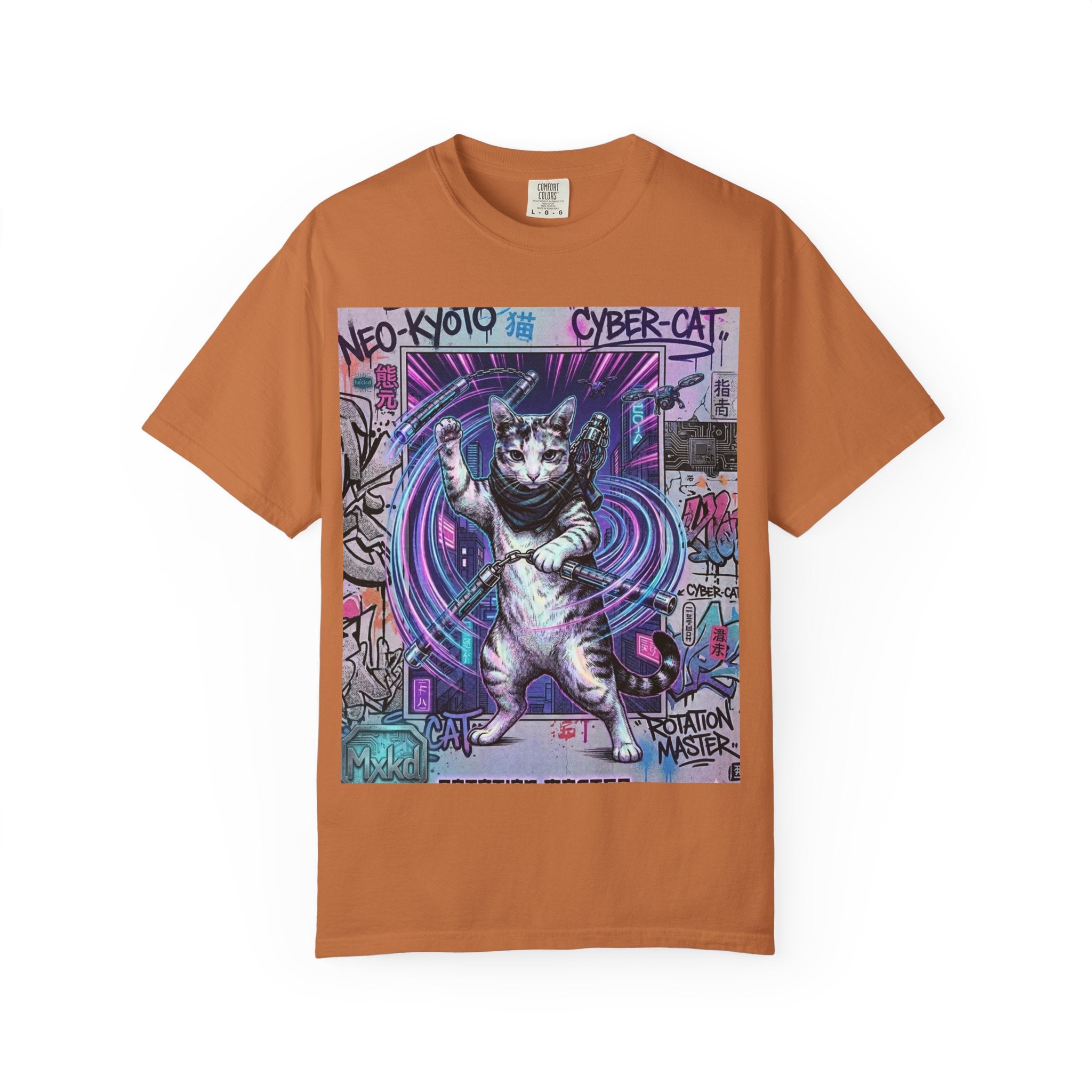 Cyber Cat T-Shirt — Neo-Kyoto Street Art Graphic Tee