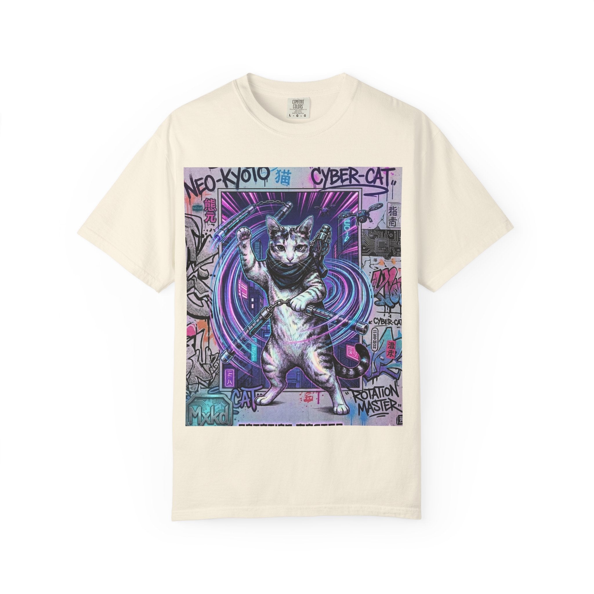 Cyber Cat T-Shirt — Neo-Kyoto Street Art Graphic Tee