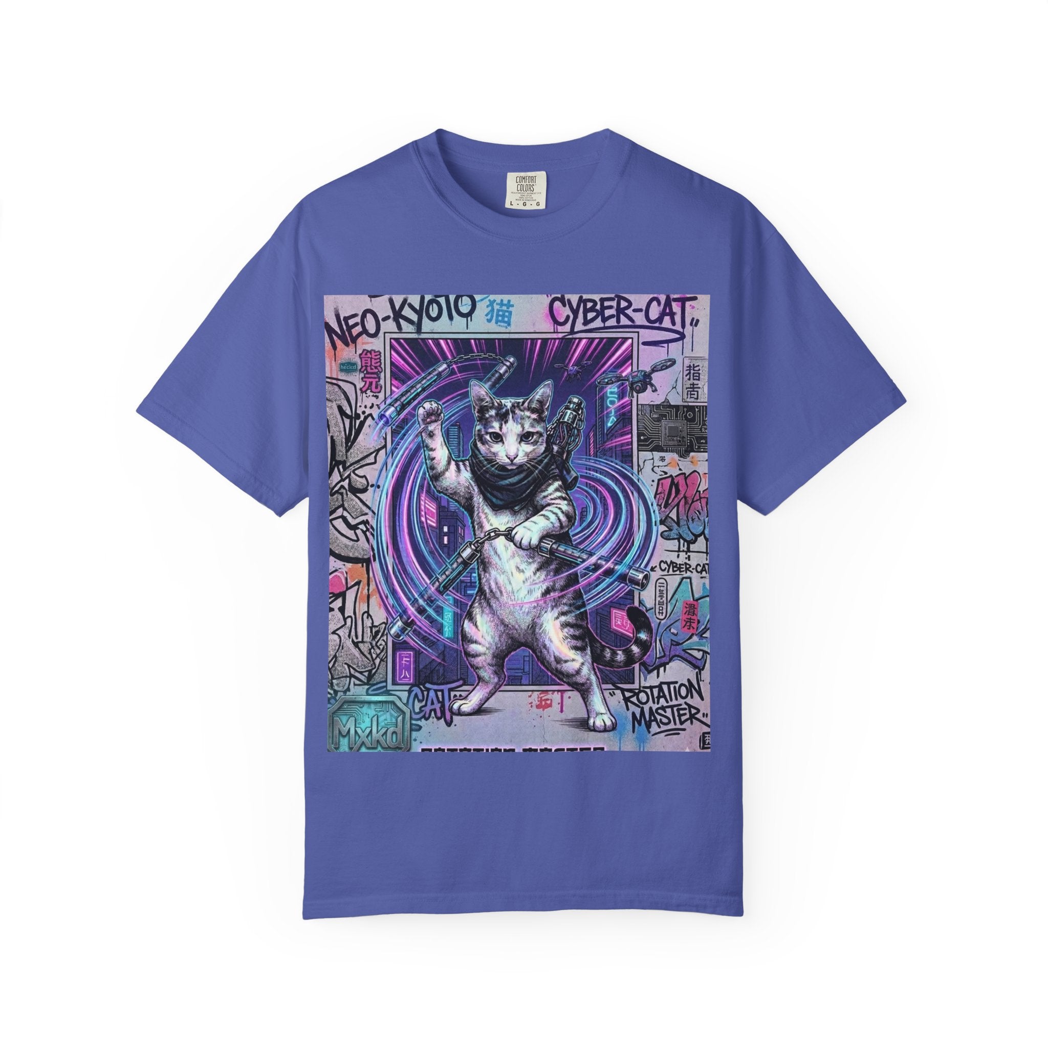 Cyber Cat T-Shirt — Neo-Kyoto Street Art Graphic Tee