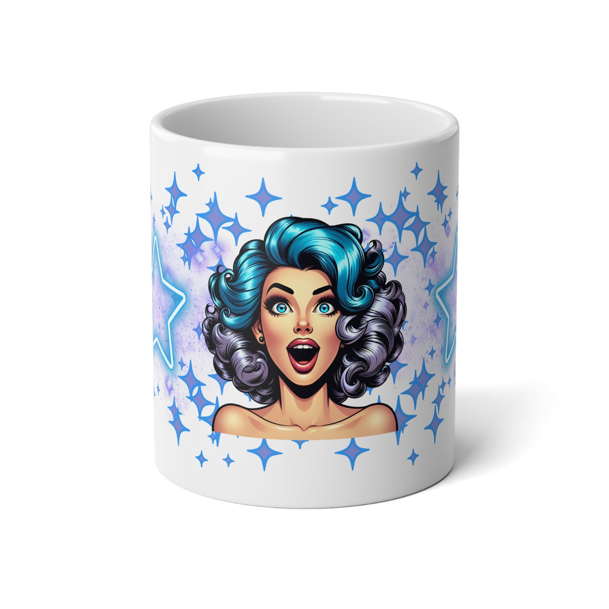 20oz Pop Art Retro Woman Jumbo Mug - Sparkling Blue Star Design