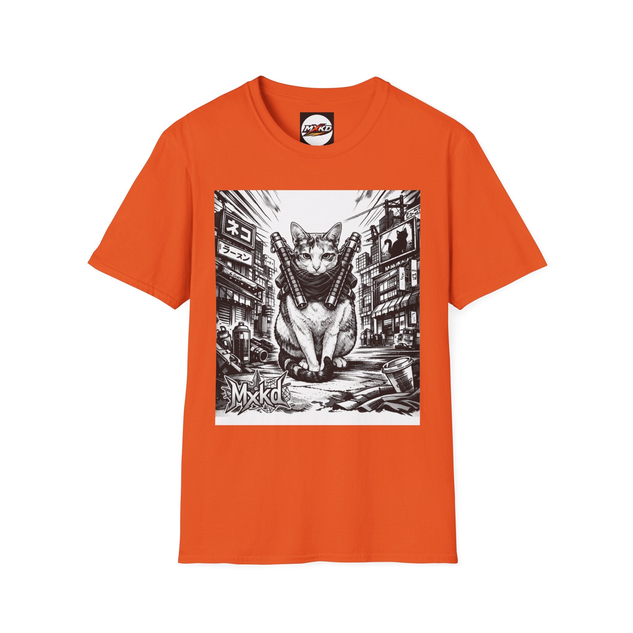 Cat Samurai T‑Shirt — Urban Noir Graphic Tee (Mxkd)