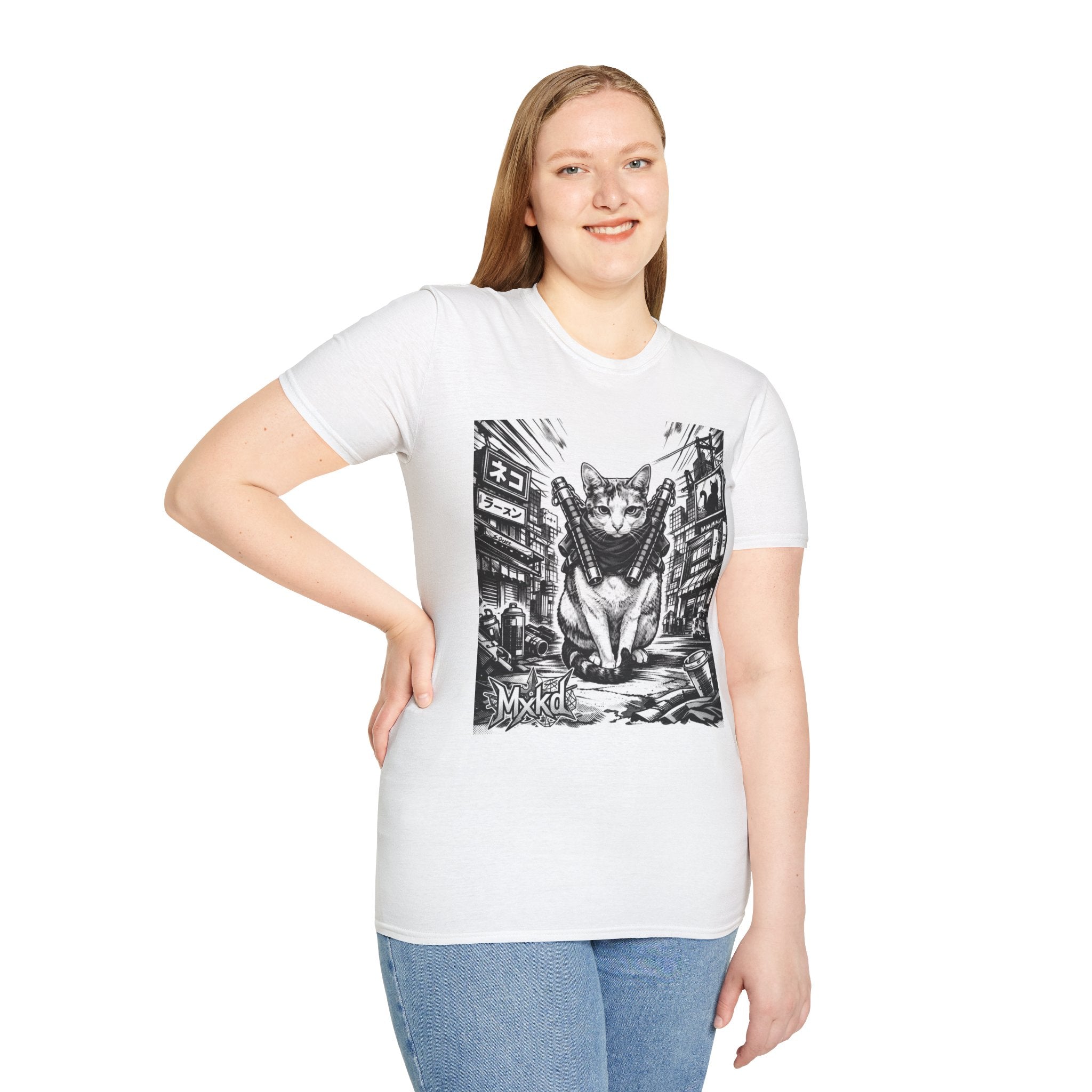 Cat Samurai T‑Shirt — Urban Noir Graphic Tee (Mxkd)