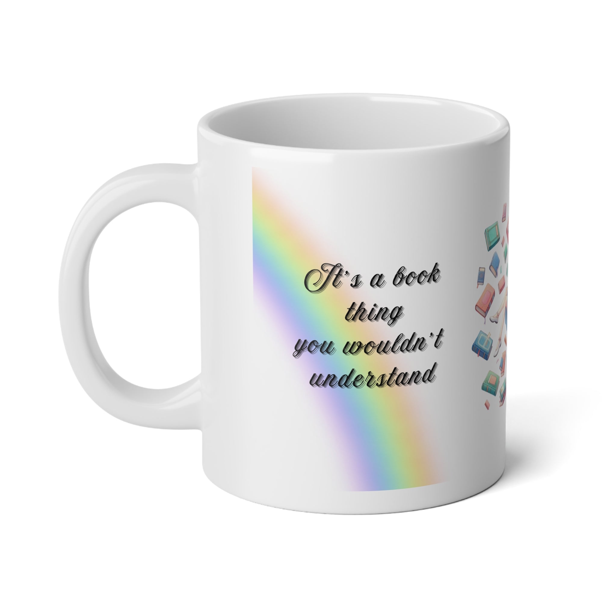 20oz Jumbo Booklover Mug — Rainbow Reading Girl Coffee Cup