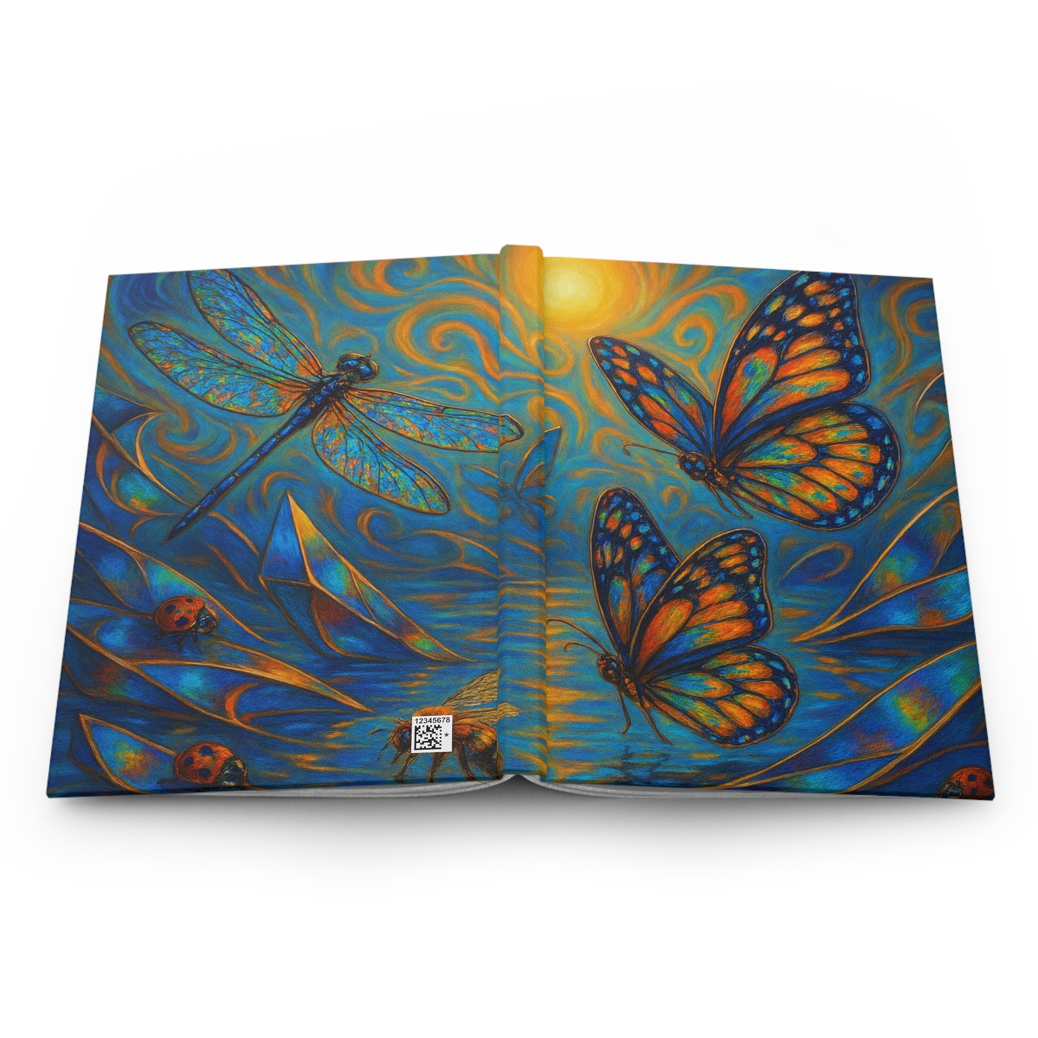 Butterfly & Dragonfly Hardcover Journal — Blue-Gold Nature Art Notebook