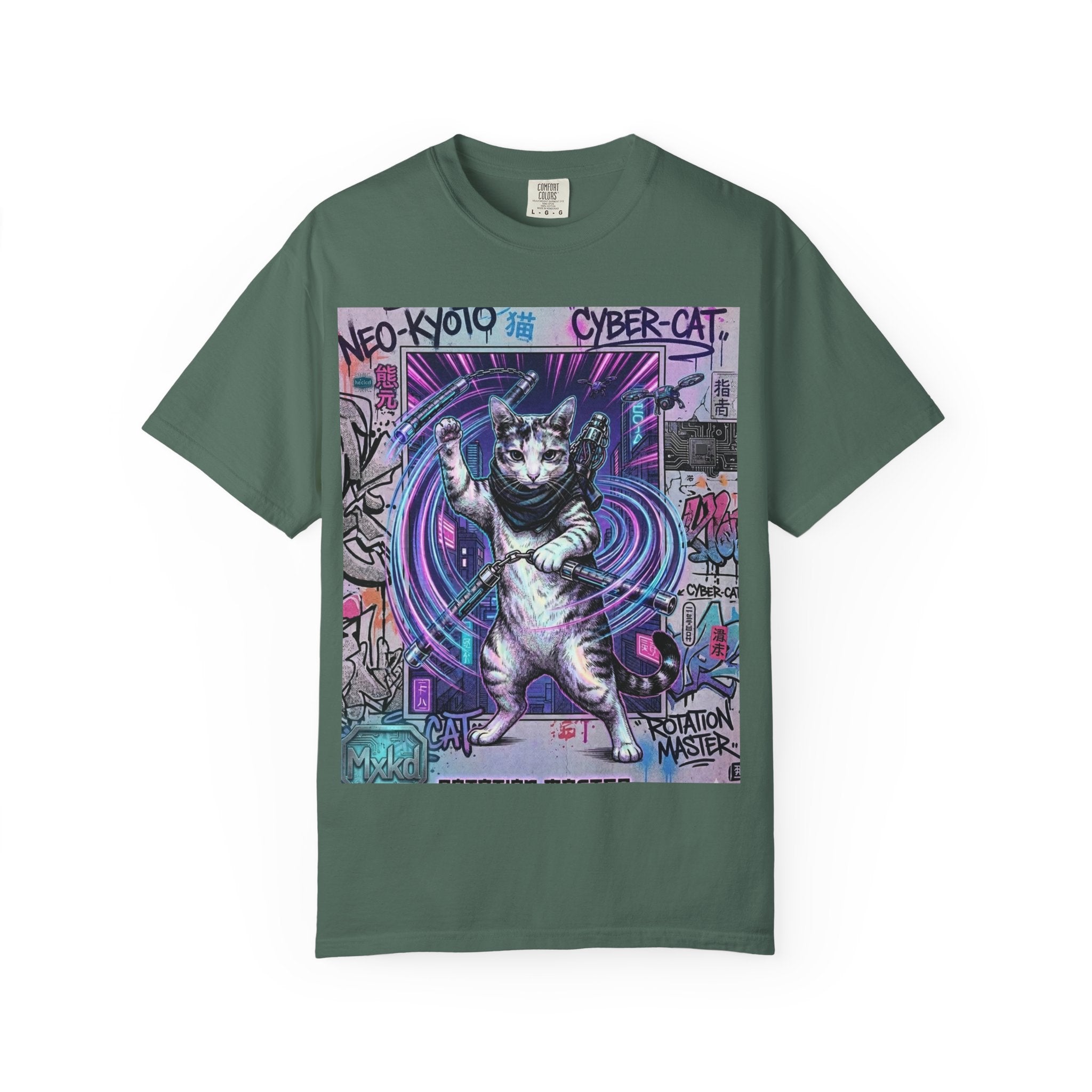 Cyber Cat T-Shirt — Neo-Kyoto Street Art Graphic Tee