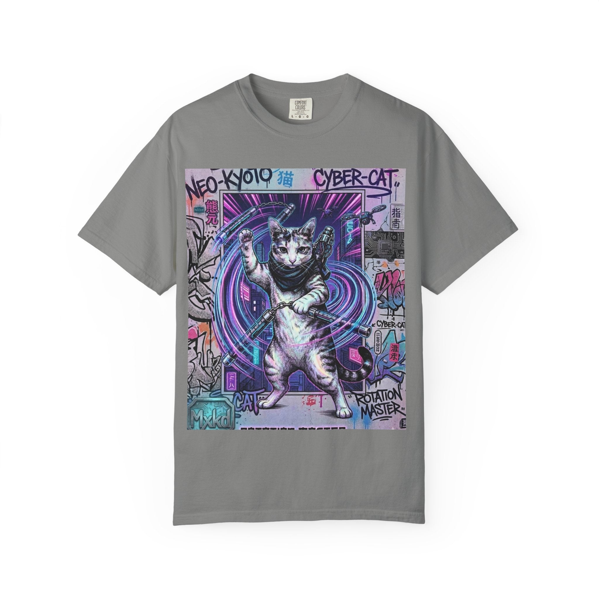 Cyber Cat T-Shirt — Neo-Kyoto Street Art Graphic Tee