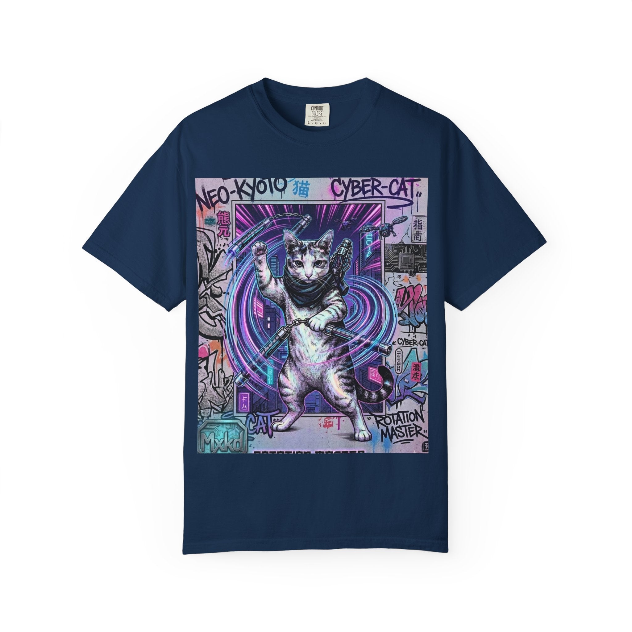 Cyber Cat T-Shirt — Neo-Kyoto Street Art Graphic Tee