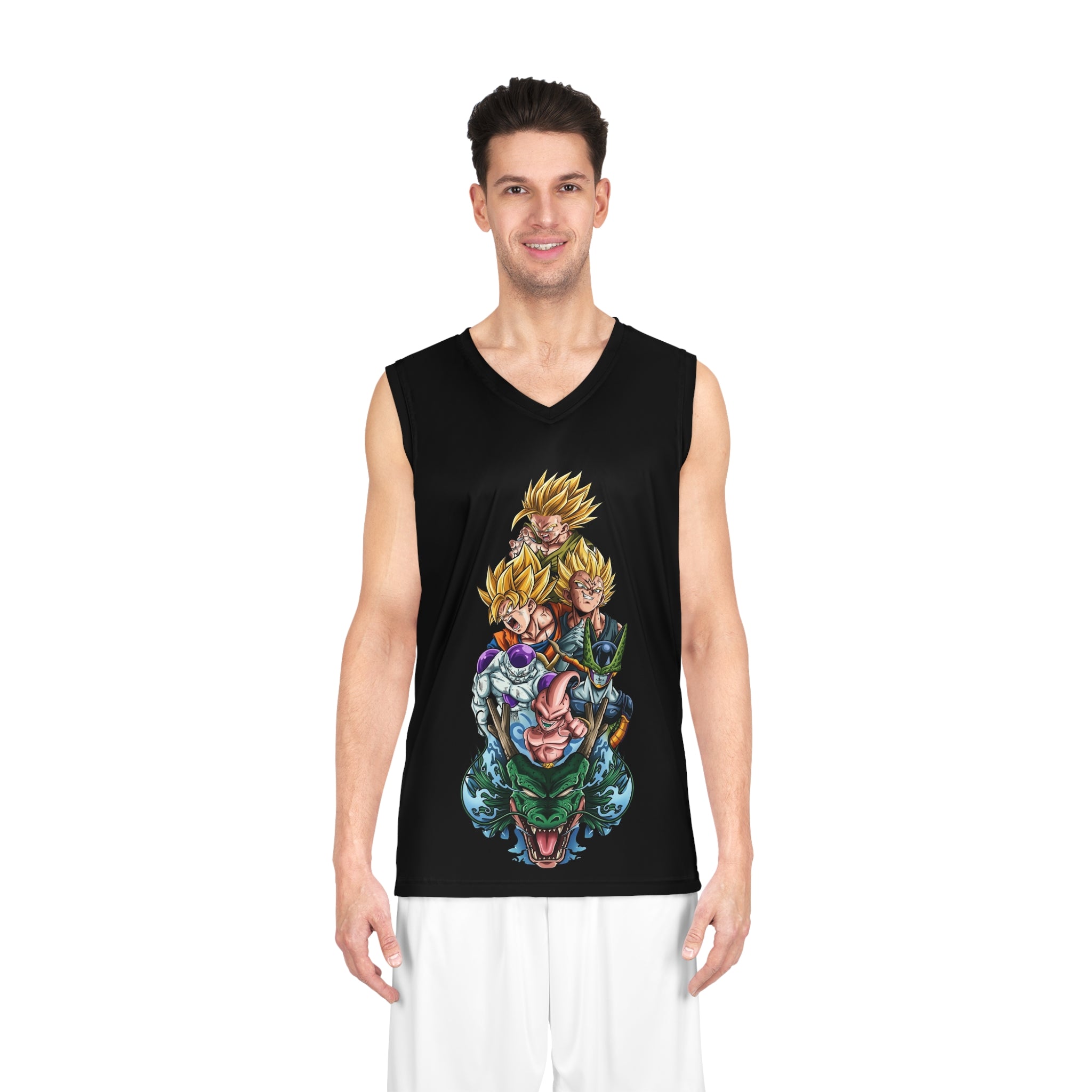 Anime Power Basketball Jersey — Super Saiyan Lineup Graphic AOP