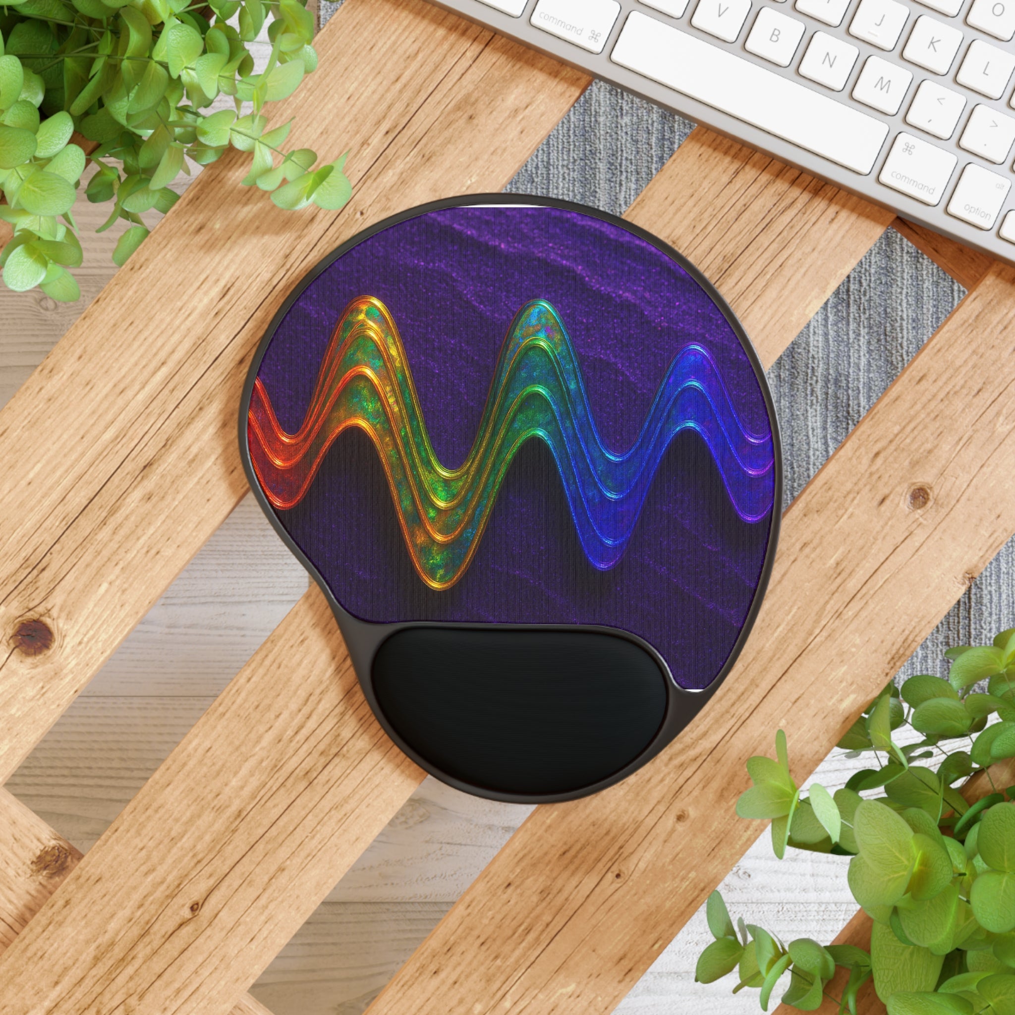 Rainbow Wave Ergonomic Mouse Pad with Wrist Rest — Colorful Desk Accessory for Gamers & Creatives