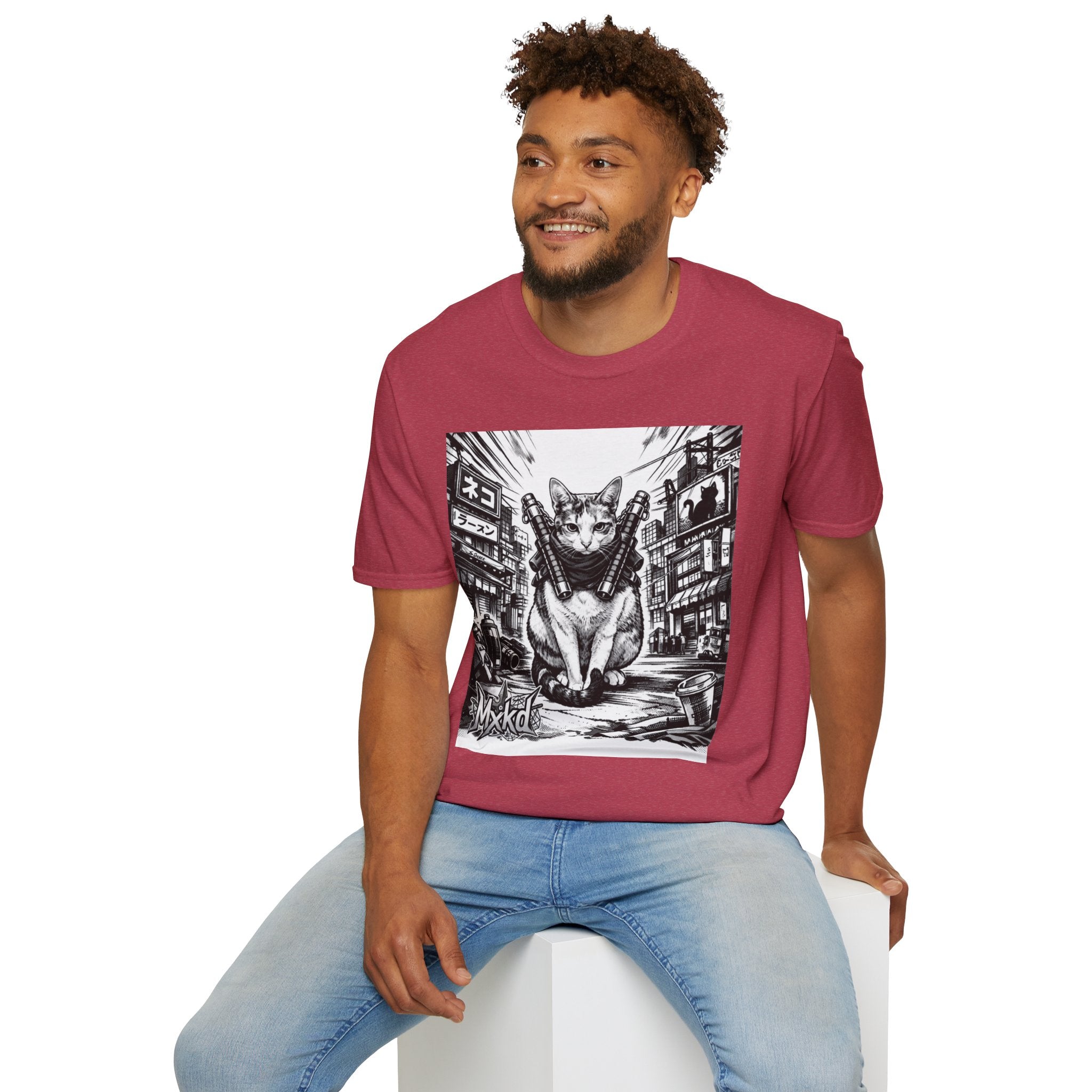 Cat Samurai T‑Shirt — Urban Noir Graphic Tee (Mxkd)