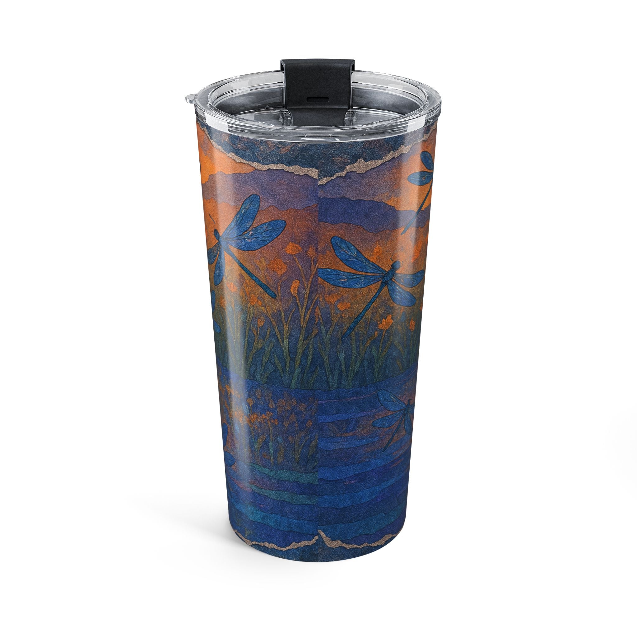 20oz Lotus & Dragonfly Tumbler — Sunset Floral Insulated Travel Cup
