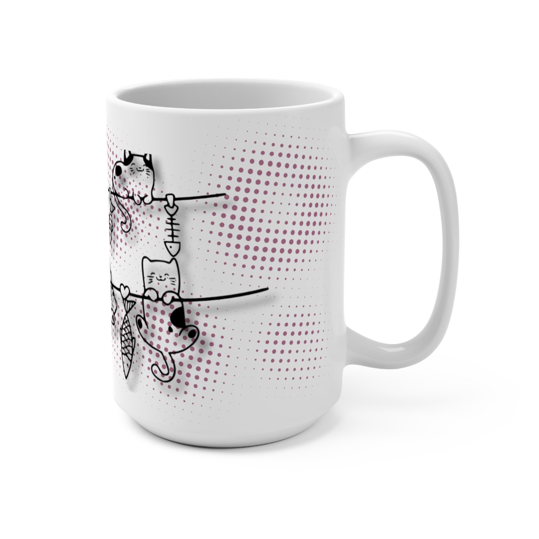 Cute Cats Clothesline 15oz Ceramic Mug — Whimsical Kitty Illustration