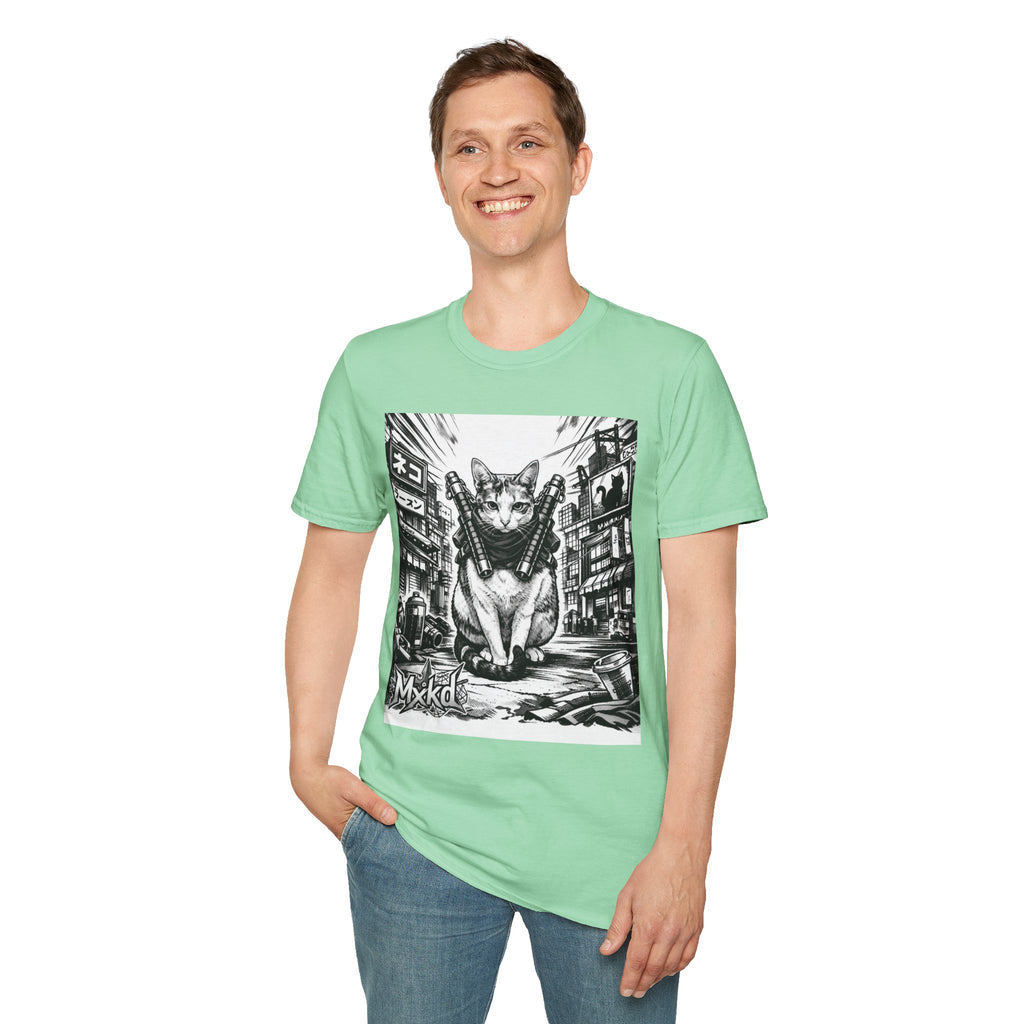 Cat Samurai T‑Shirt — Urban Noir Graphic Tee (Mxkd)