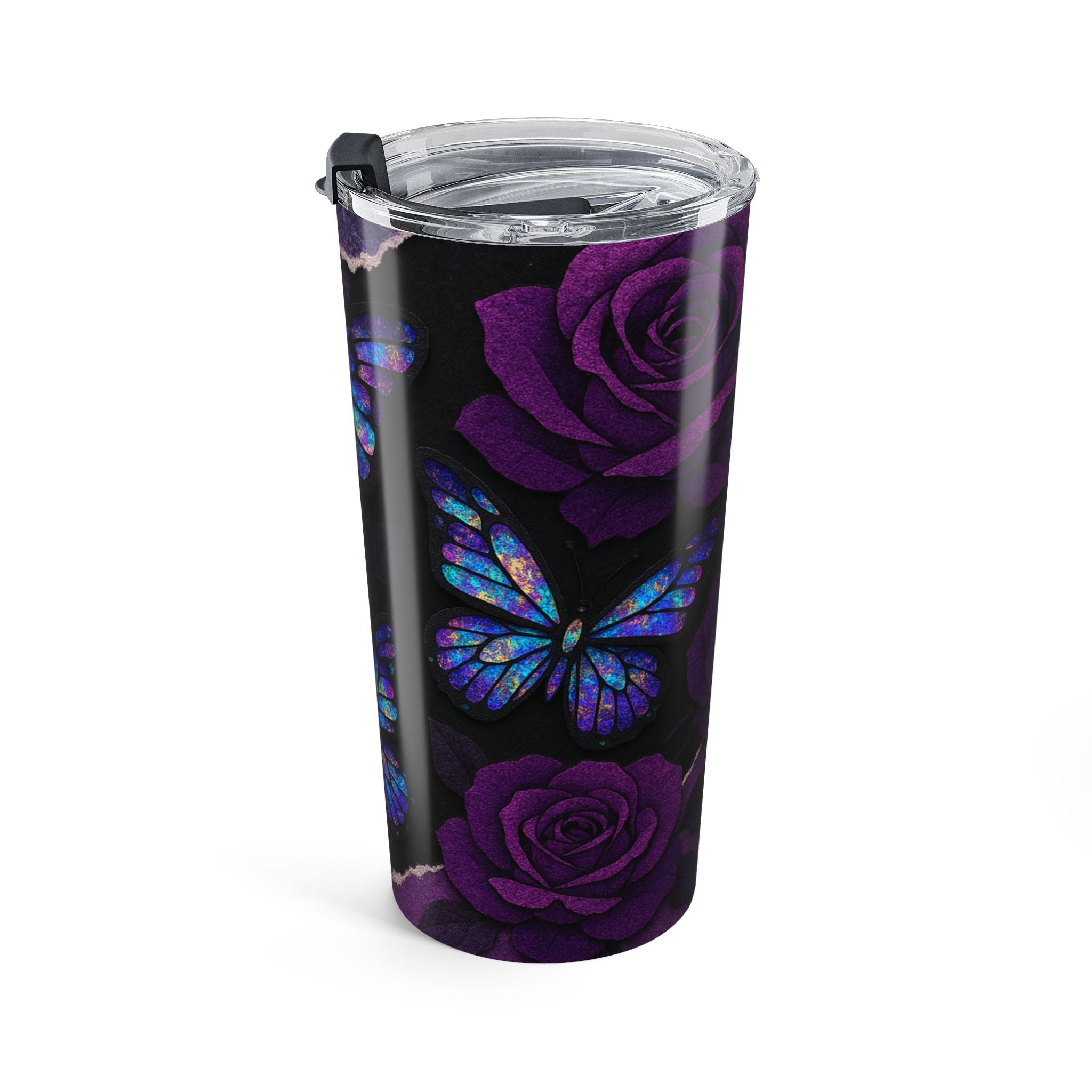 Purple Butterfly & Rose 20oz Tumbler — Insulated Travel Cup