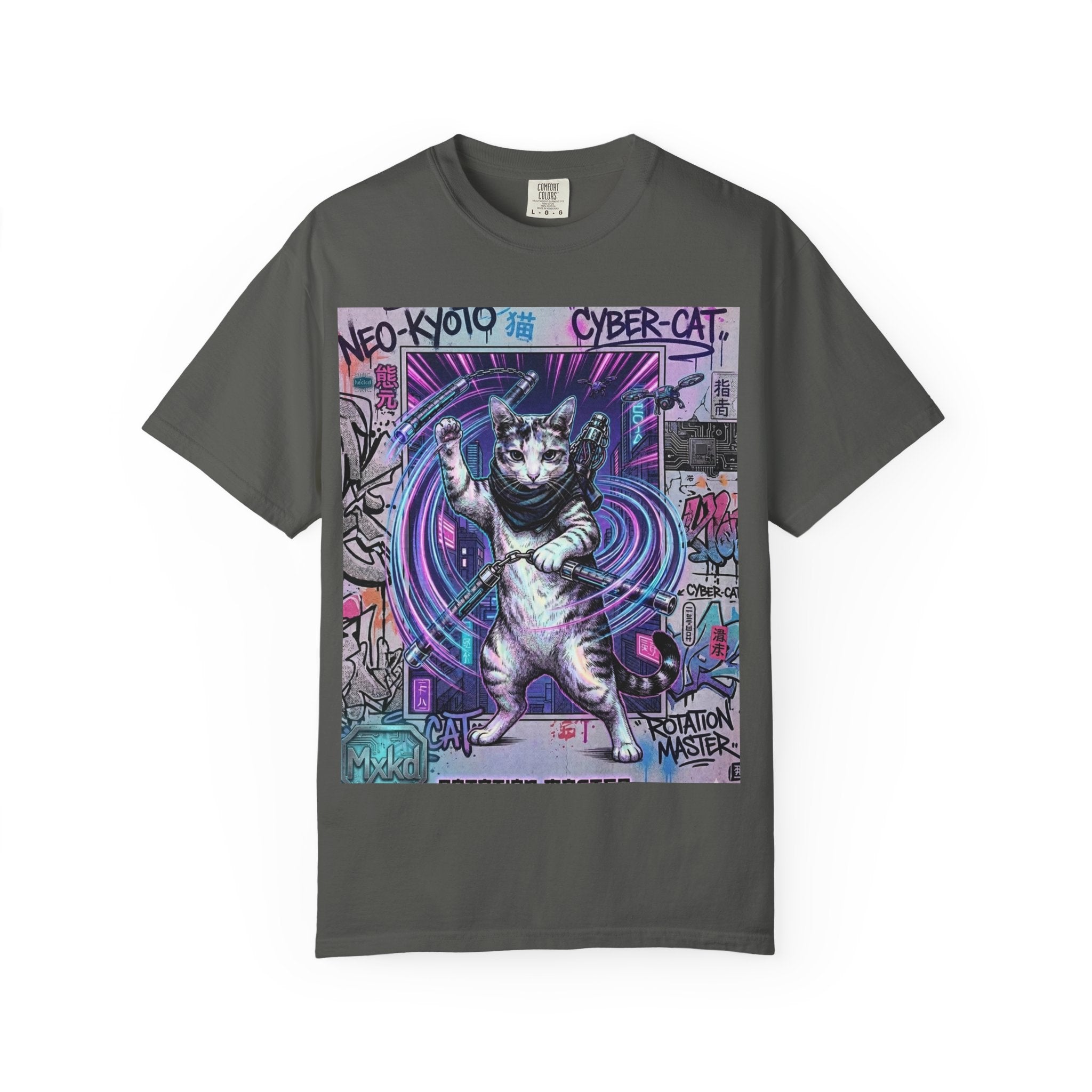 Cyber Cat T-Shirt — Neo-Kyoto Street Art Graphic Tee