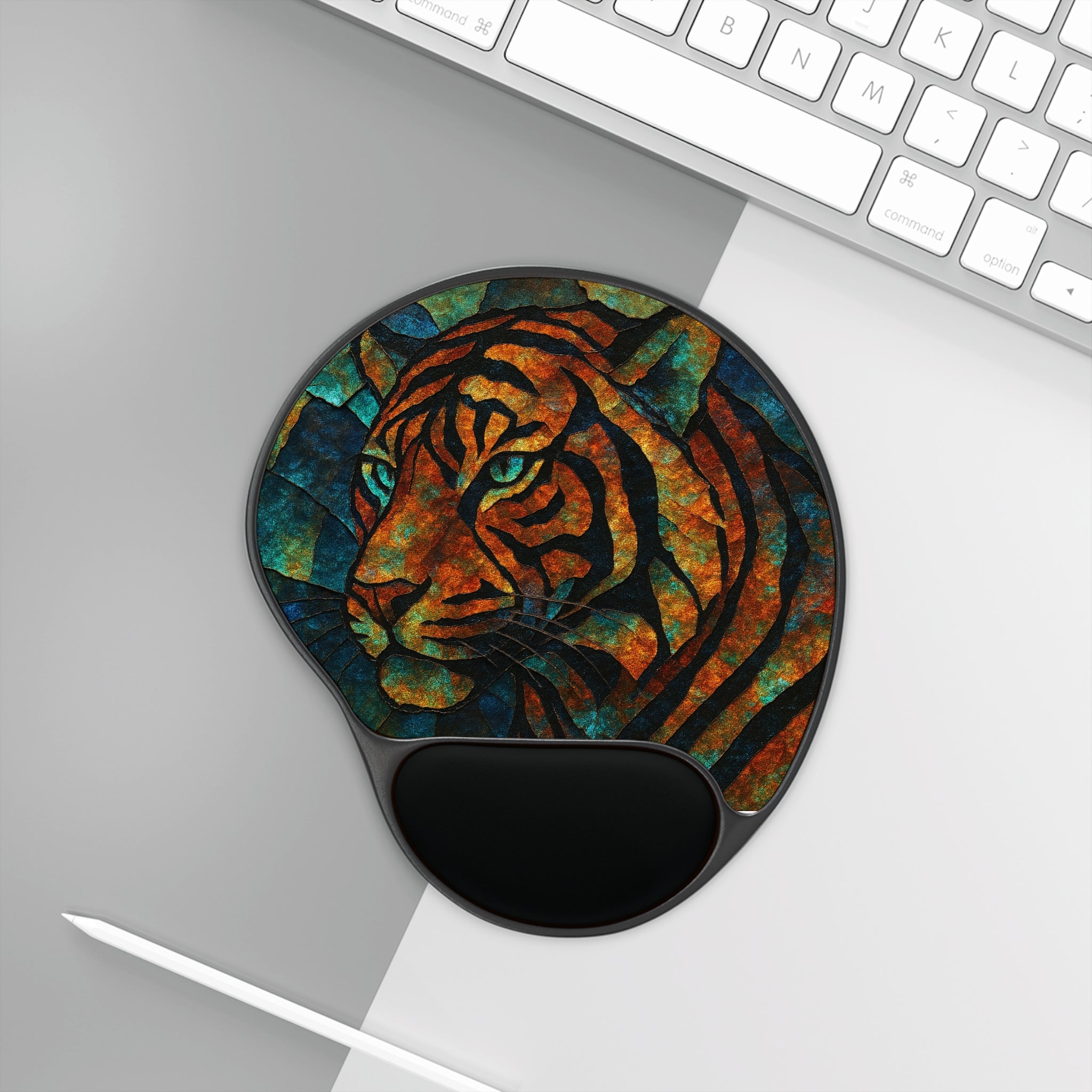 Tiger Stained-Glass Memory Foam Mouse Pad with Wrist Rest