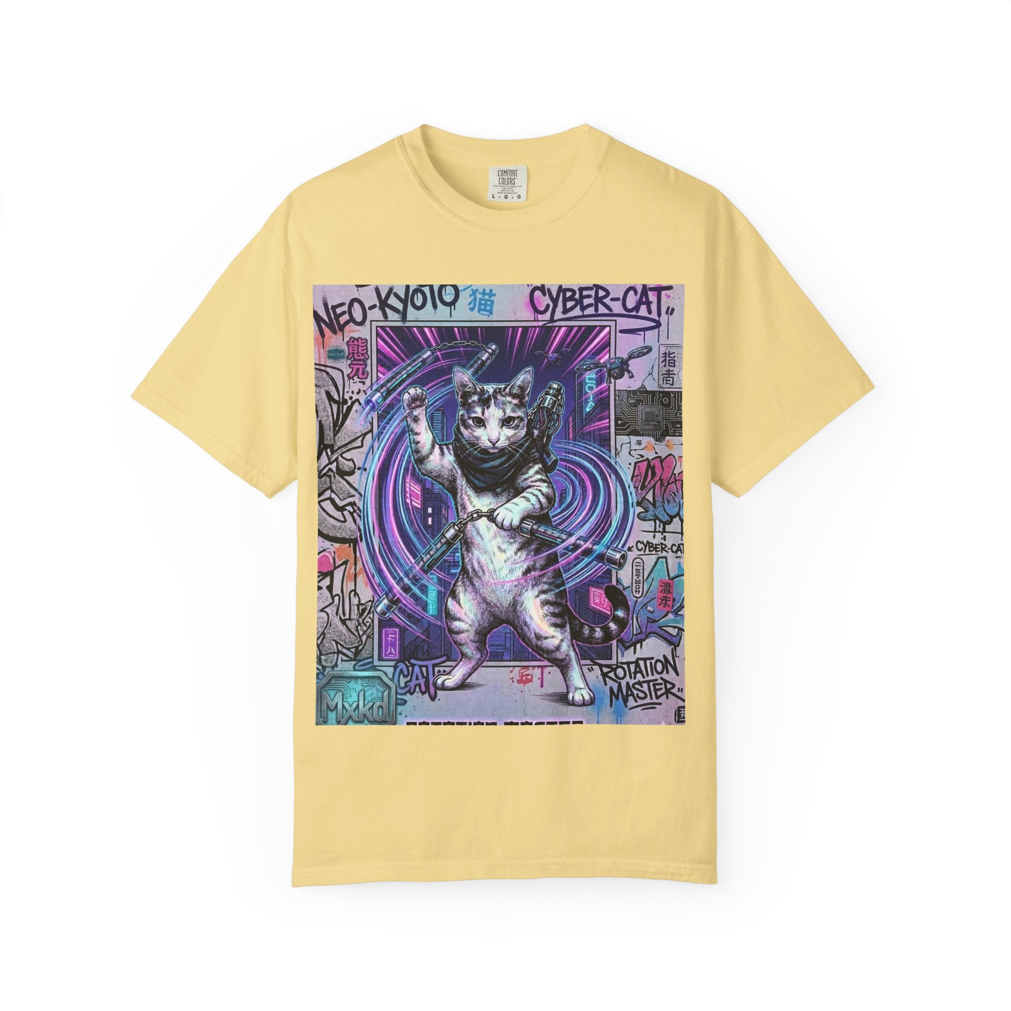 Cyber Cat T-Shirt — Neo-Kyoto Street Art Graphic Tee