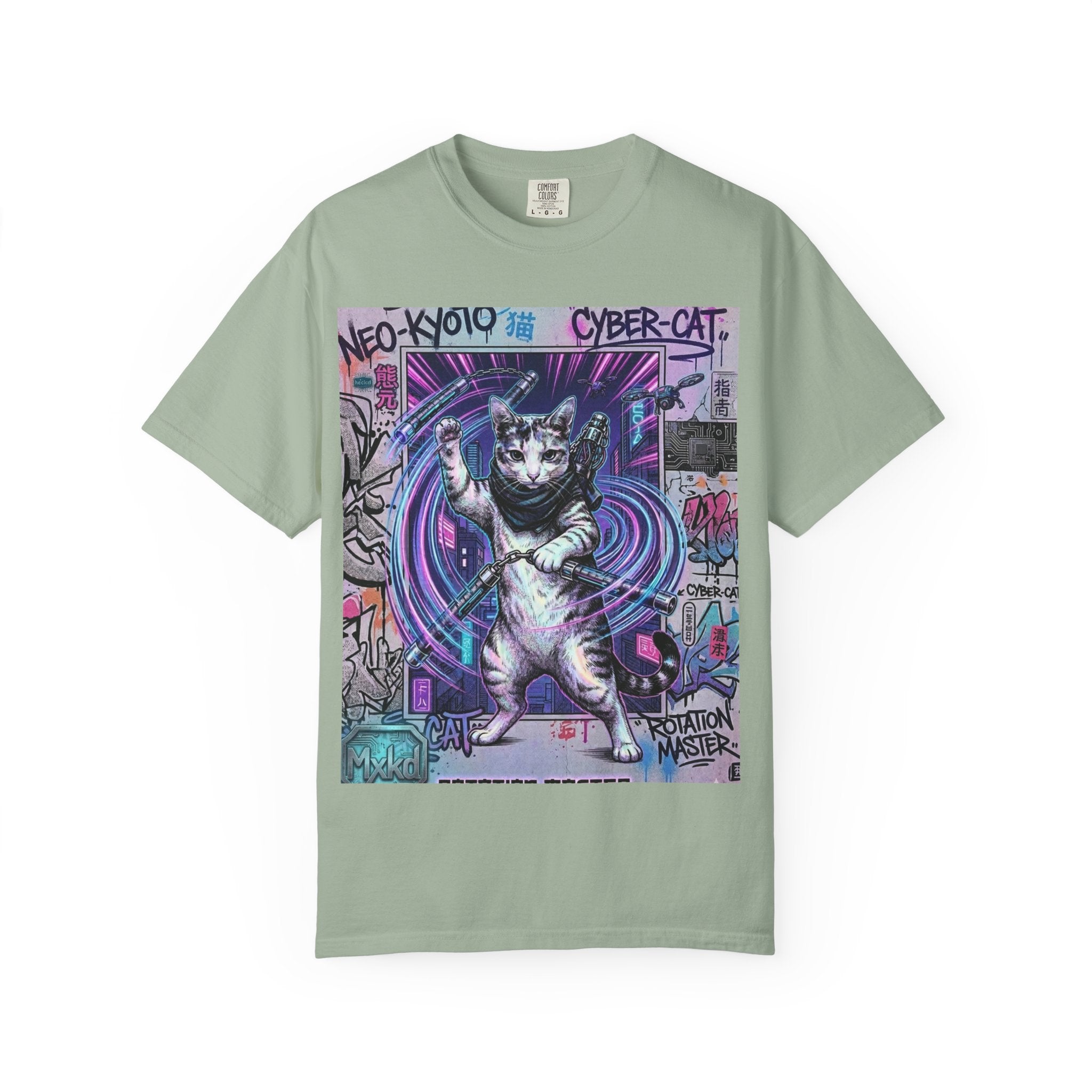 Cyber Cat T-Shirt — Neo-Kyoto Street Art Graphic Tee