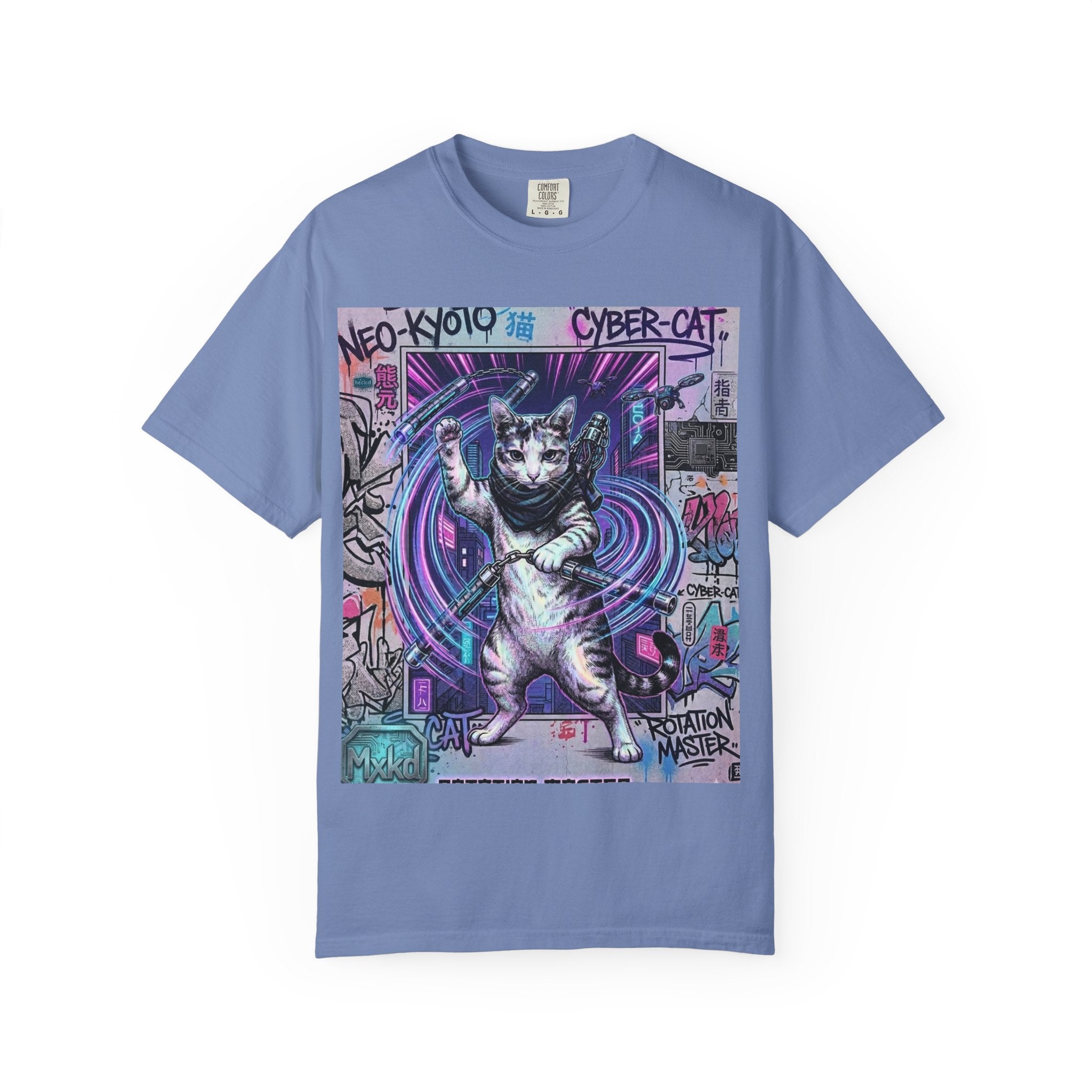 Cyber Cat T-Shirt — Neo-Kyoto Street Art Graphic Tee