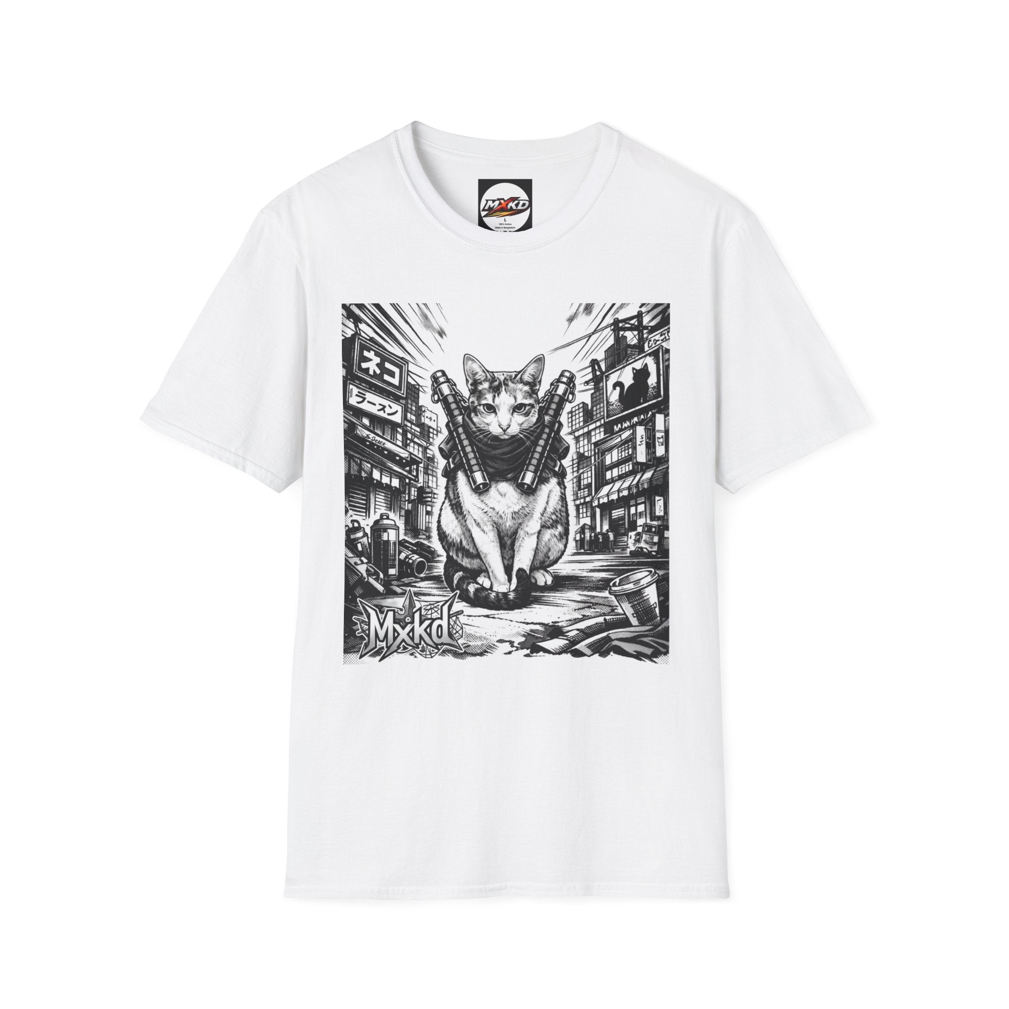 Cat Samurai T‑Shirt — Urban Noir Graphic Tee (Mxkd)