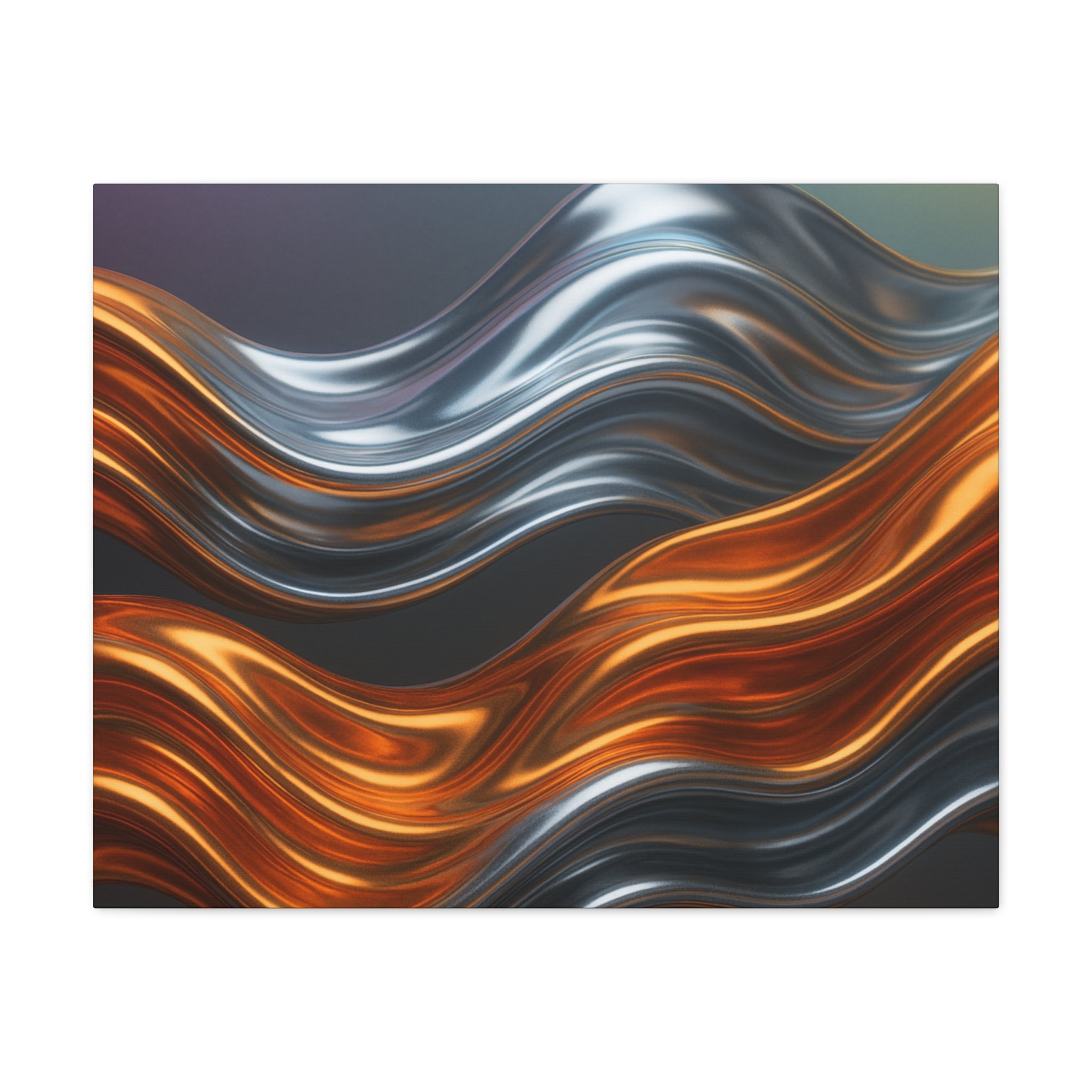 Abstract Metallic Wave Canvas Print — Copper & Silver Modern Wall Art