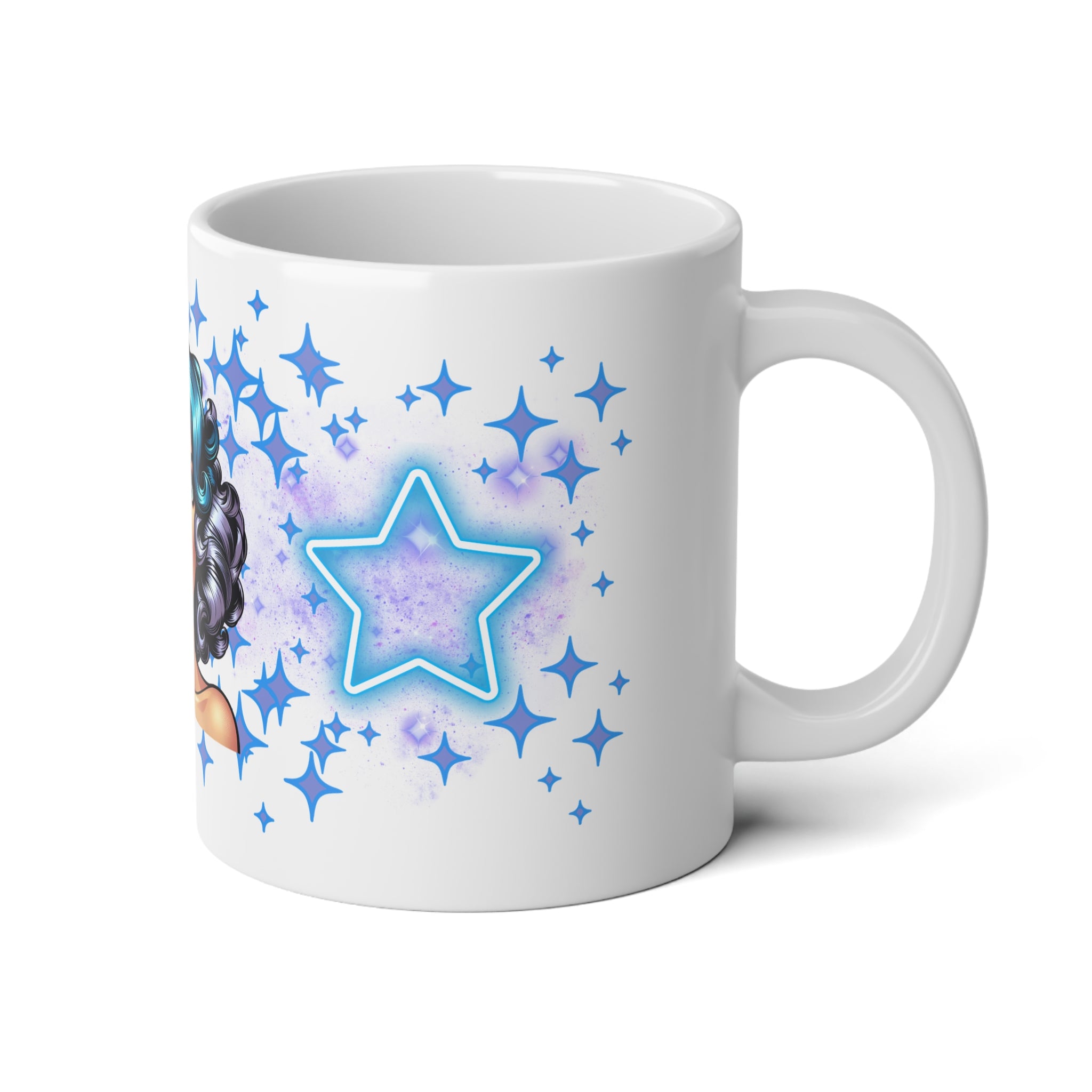 20oz Pop Art Retro Woman Jumbo Mug - Sparkling Blue Star Design