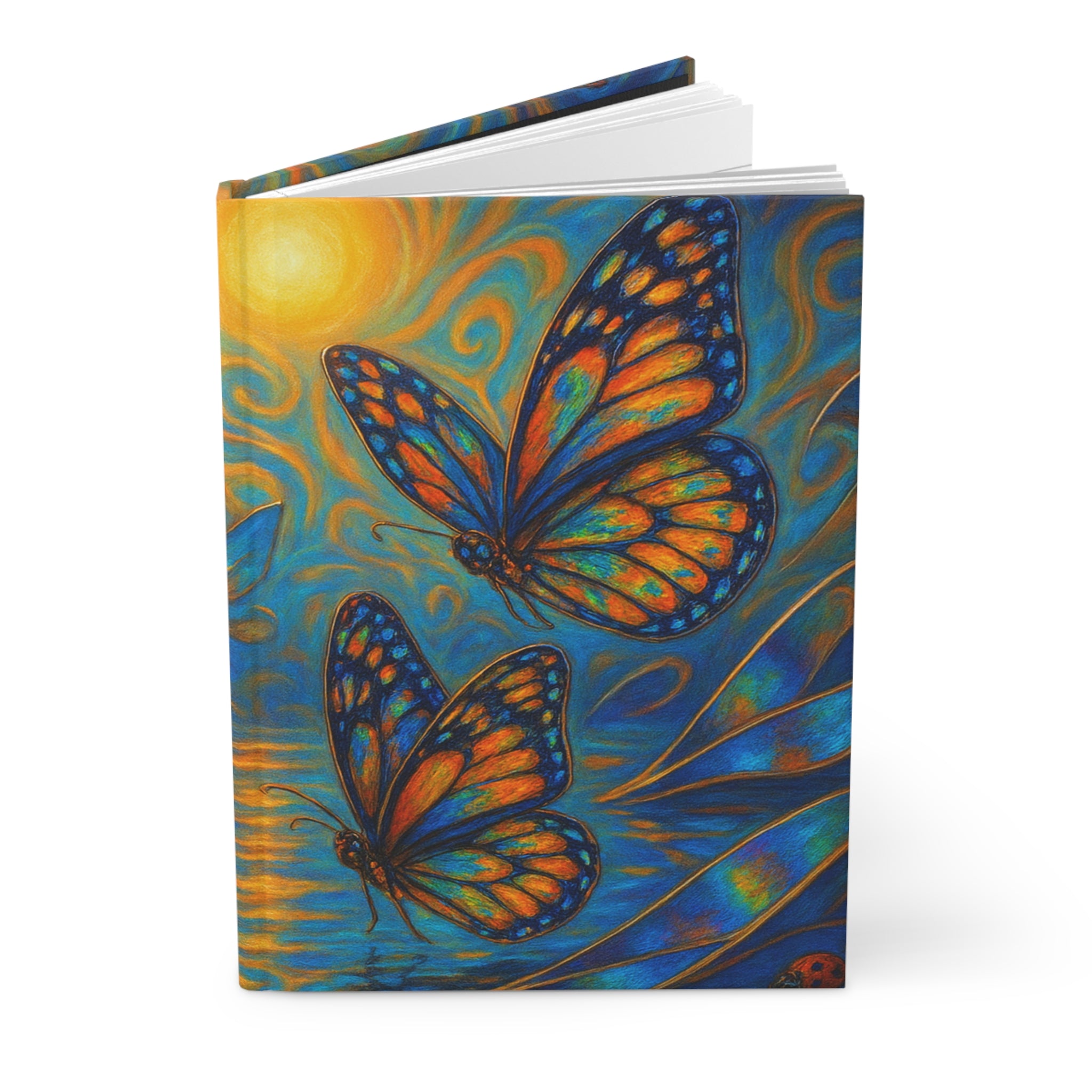 Butterfly & Dragonfly Hardcover Journal — Blue-Gold Nature Art Notebook