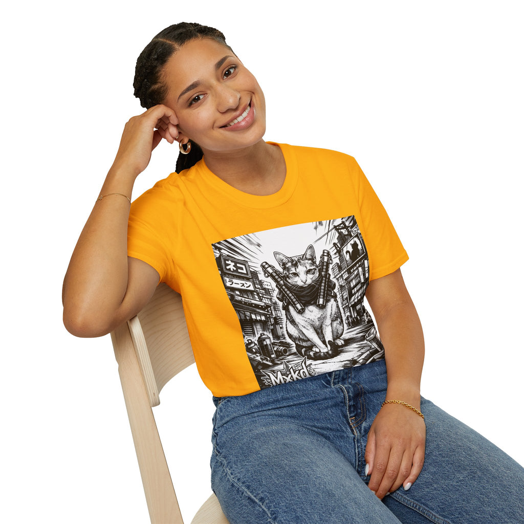 Cat Samurai T‑Shirt — Urban Noir Graphic Tee (Mxkd)